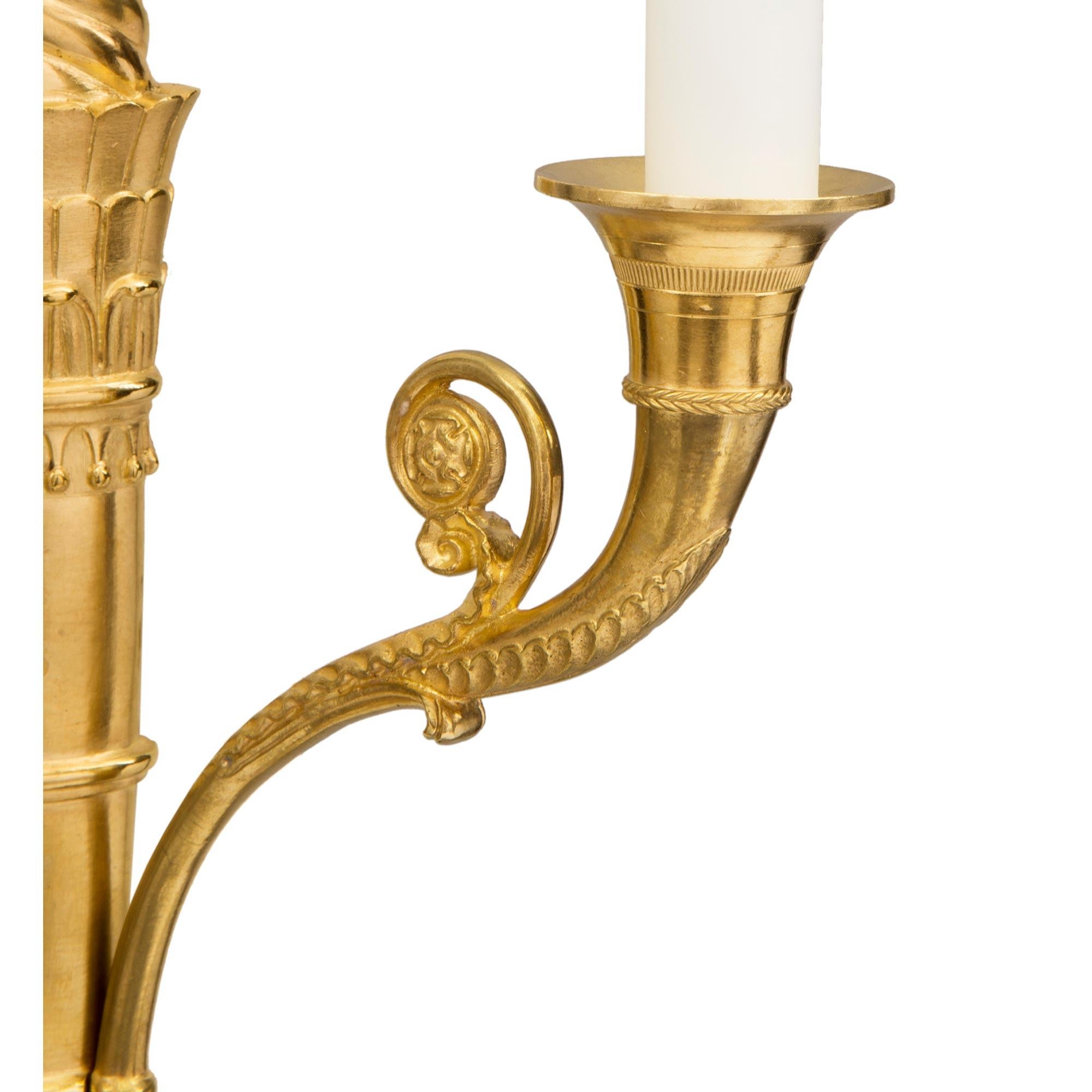 Pair of French 19th Century Neoclassical Two-Arm Ormolu Sconces 3