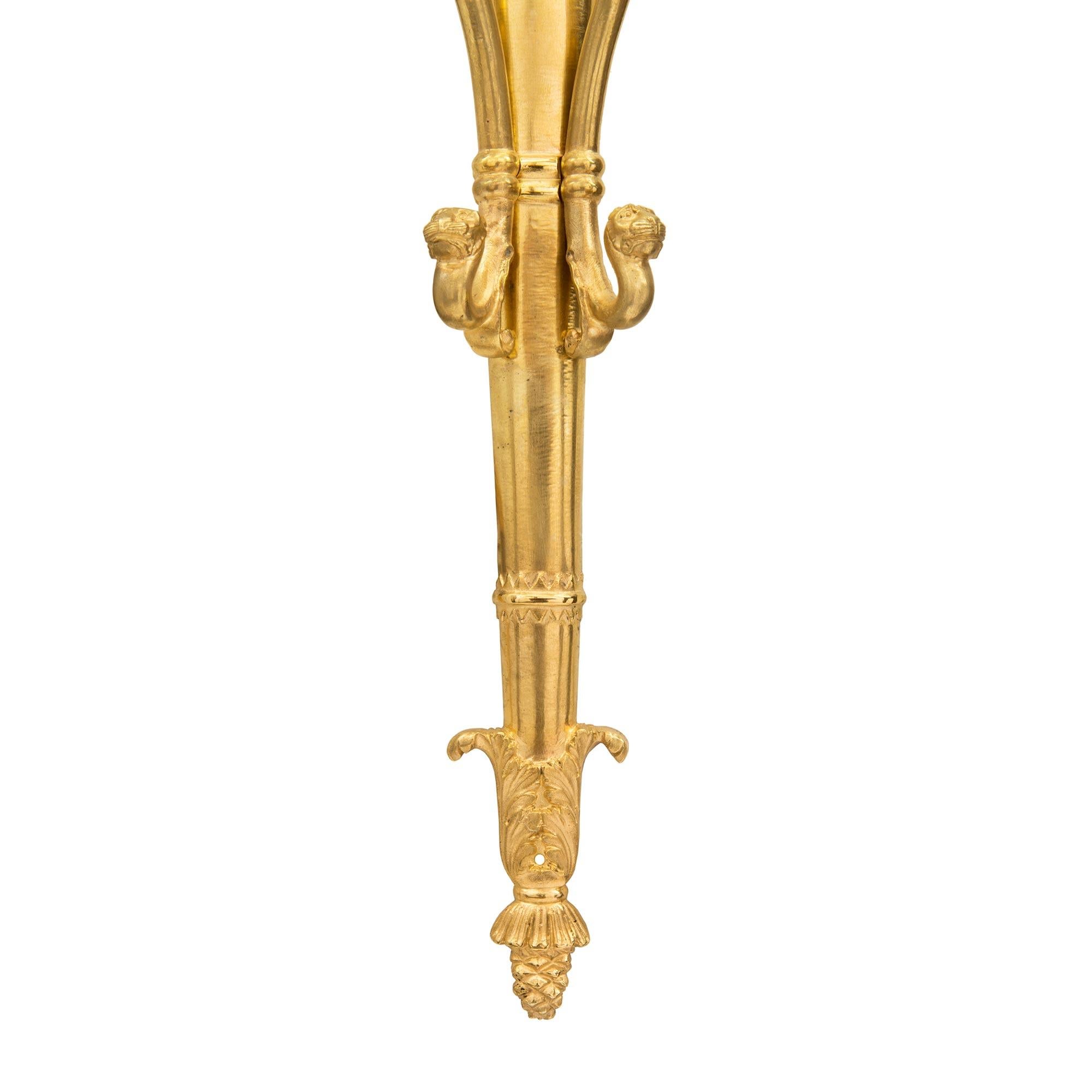 Pair of French 19th Century Neoclassical Two-Arm Ormolu Sconces 4