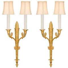 Pair of French 19th Century Neoclassical Two-Arm Ormolu Sconces