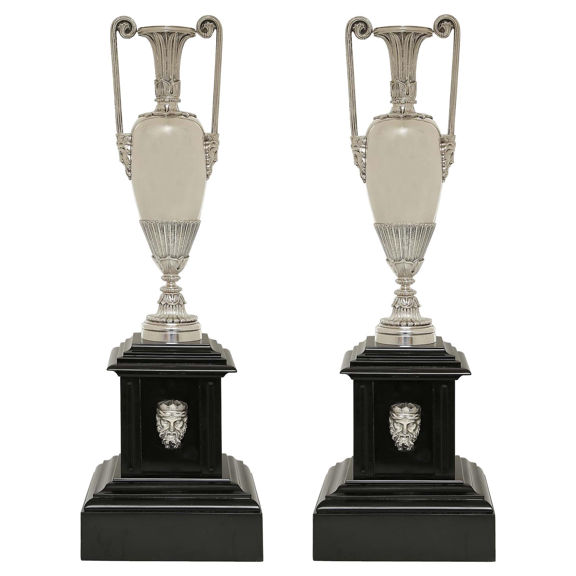 Pair of French 19th Century Neoclassical Style ‘Grand Tour’ Vases For Sale