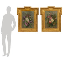 Paire d'huiles sur toile et bois doré du 19e siècle, signées Bohly