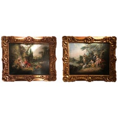 Pair of French 19th Century Oil Paintings after Francois Boucher in Gilt Frames