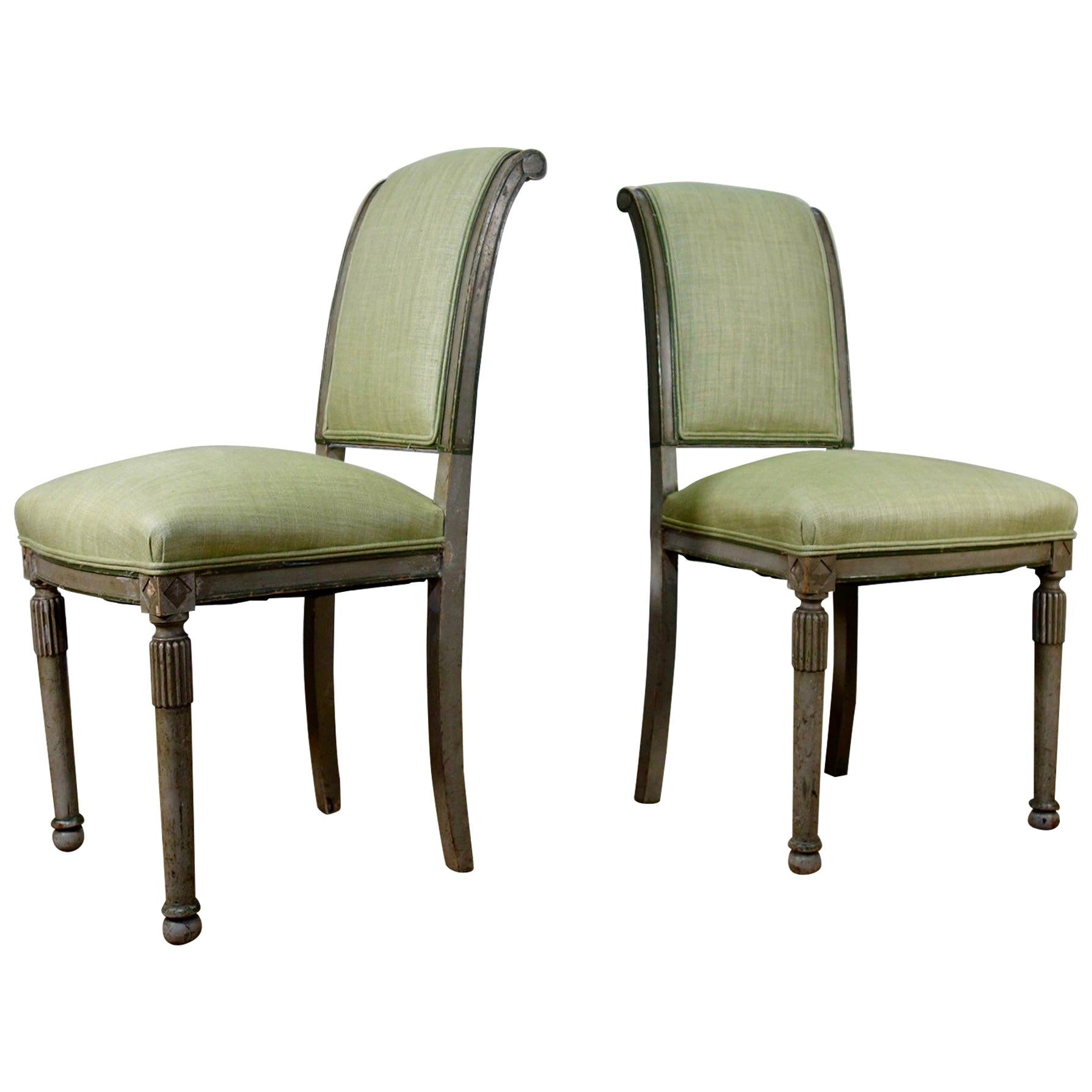 Pair of French 19th Century Original Painted Louis XVI Style Side Chairs