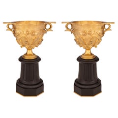 Pair of French 19th Century Ormolu and Black Belgian Marble Tazzas