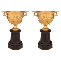 Pair of French 19th Century Ormolu and Black Belgian Marble Tazzas