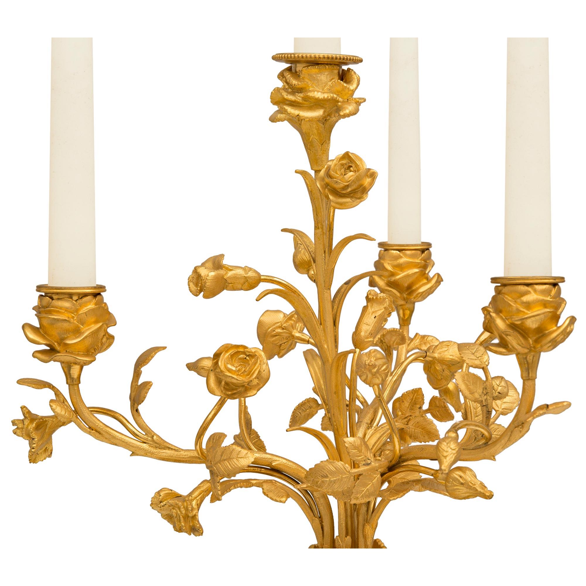 Louis XVI Pair of French 19th Century Ormolu and Marble Candelabras For Sale