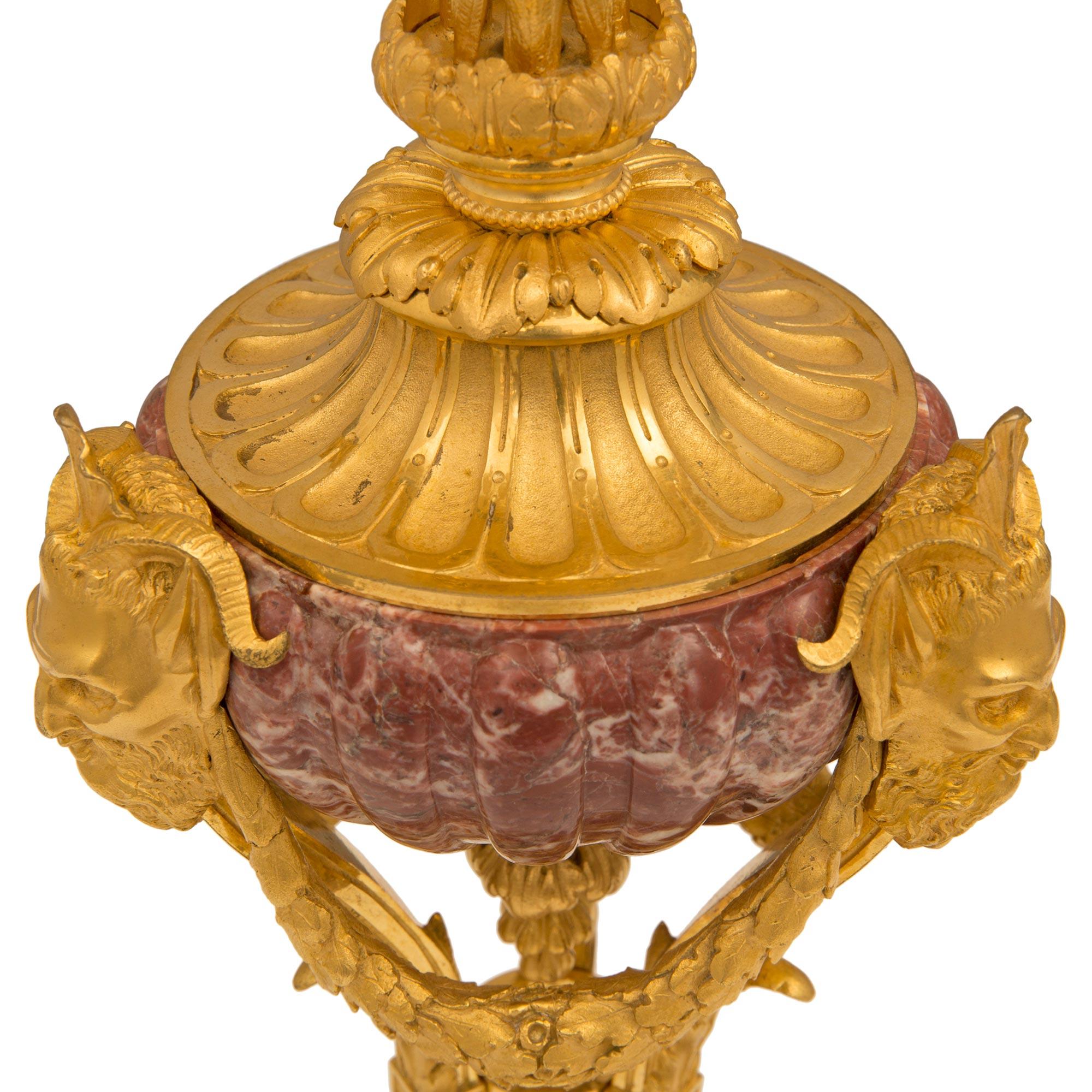 Pair of French 19th Century Ormolu and Marble Candelabras For Sale 1
