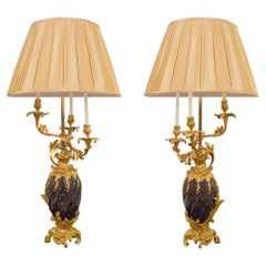 Pair of French 19th Century Ormolu and Marble Candelabras Mounted into Lamps