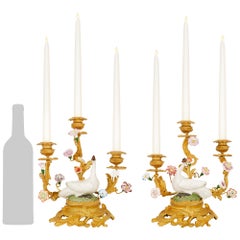 pair of French 19th century Ormolu and Meissen Porcelain candelabras