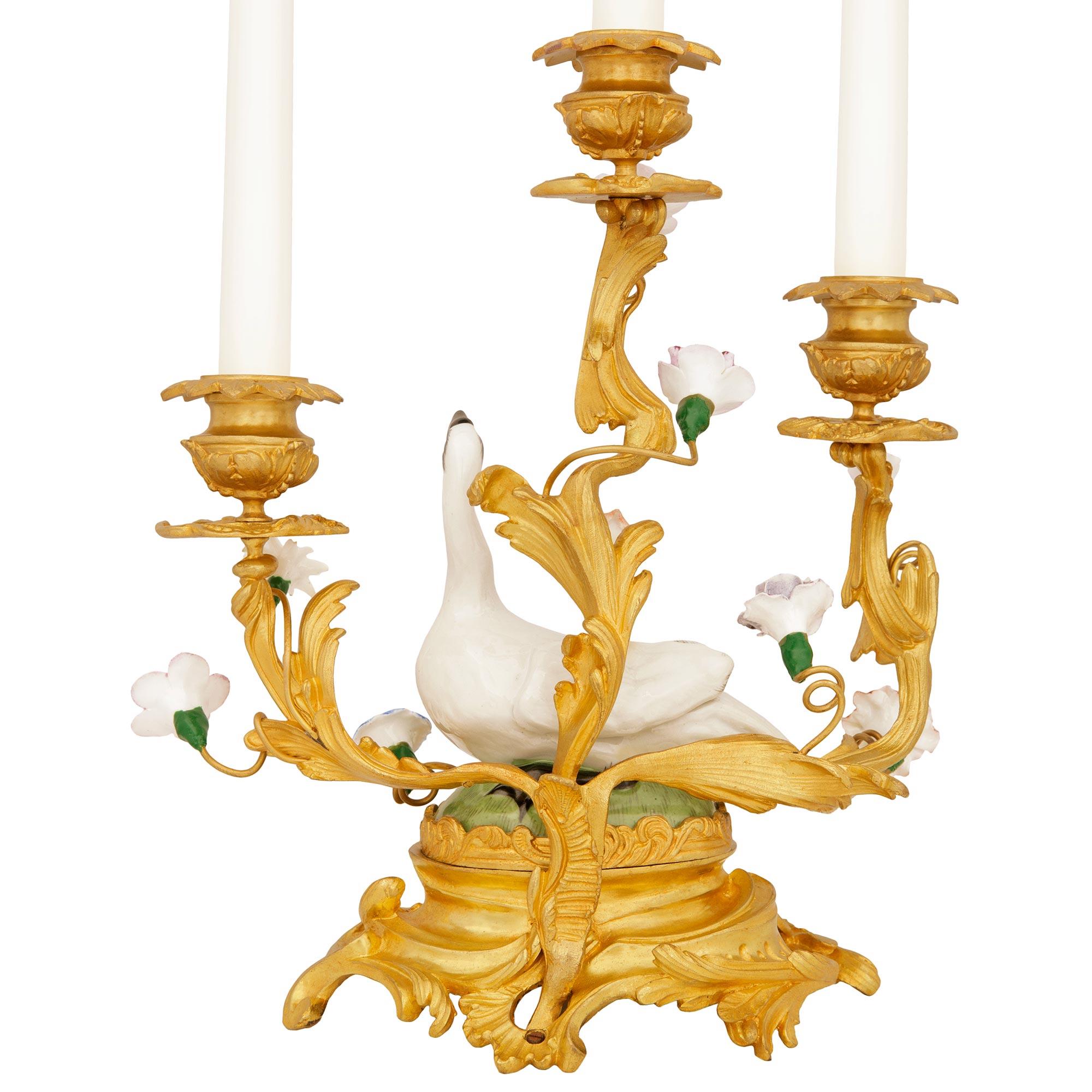 pair of French 19th century Ormolu and Meissen Porcelain candelabras In Good Condition For Sale In West Palm Beach, FL