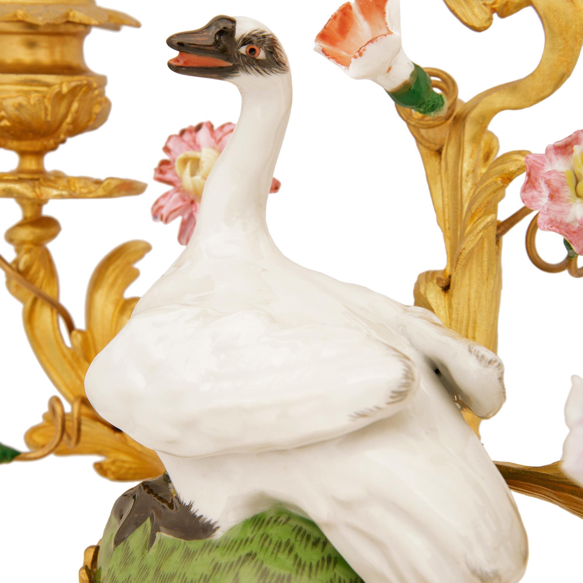 19th Century pair of French 19th century Ormolu and Meissen Porcelain candelabras For Sale