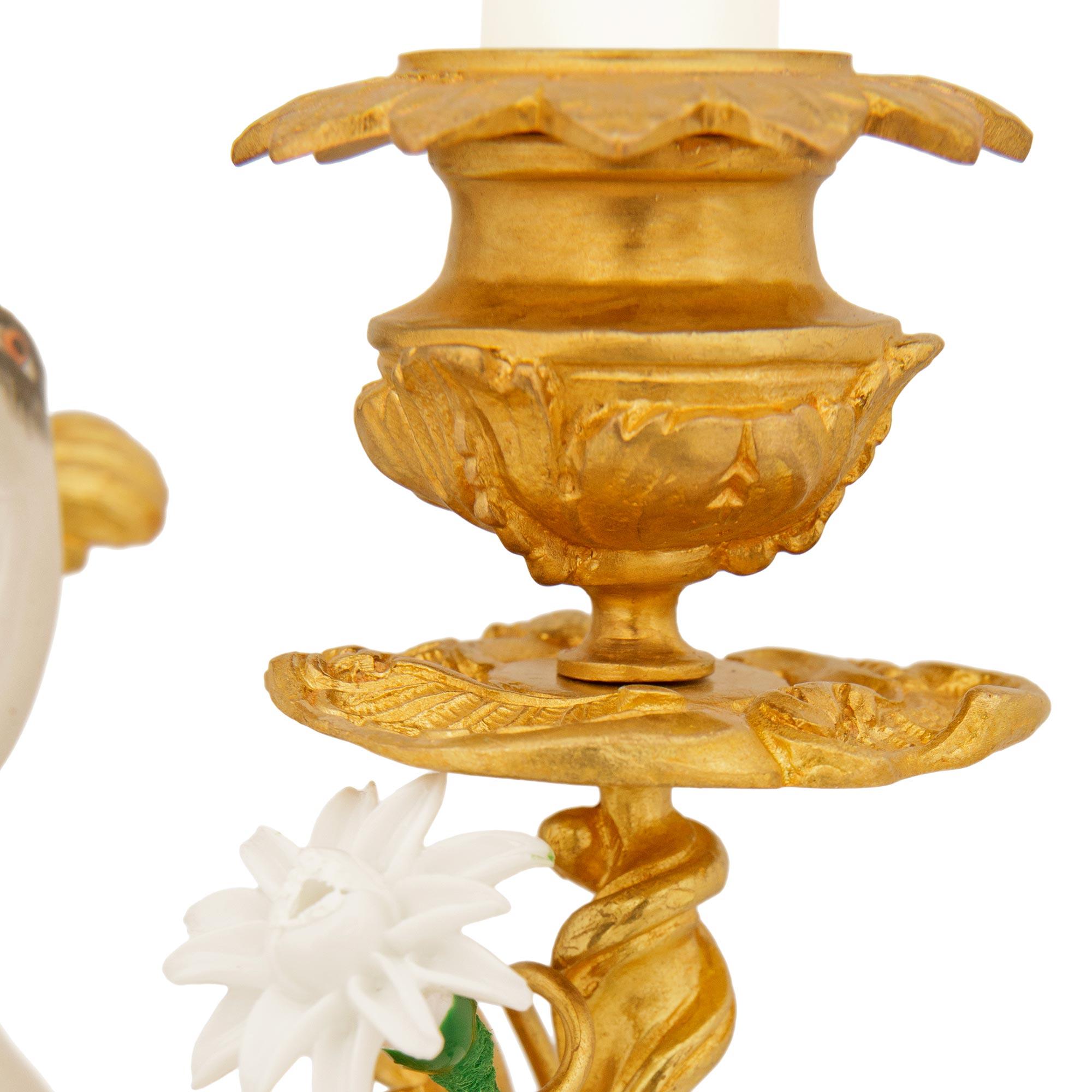 pair of French 19th century Ormolu and Meissen Porcelain candelabras For Sale 1