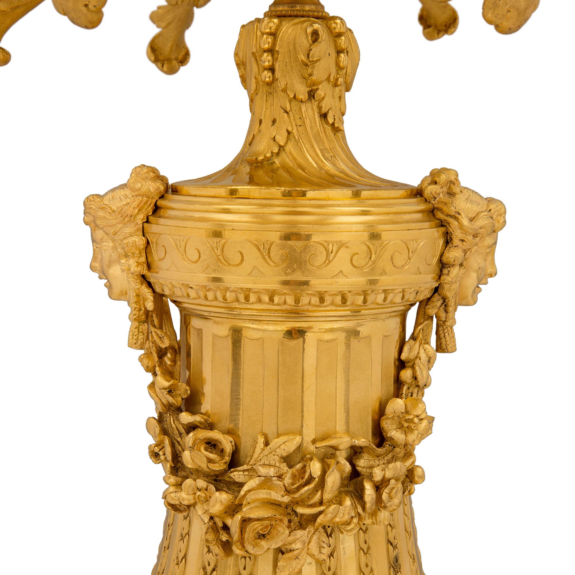 Pair of French 19th Century Ormolu and White Carrara Marble Candelabras For Sale 2