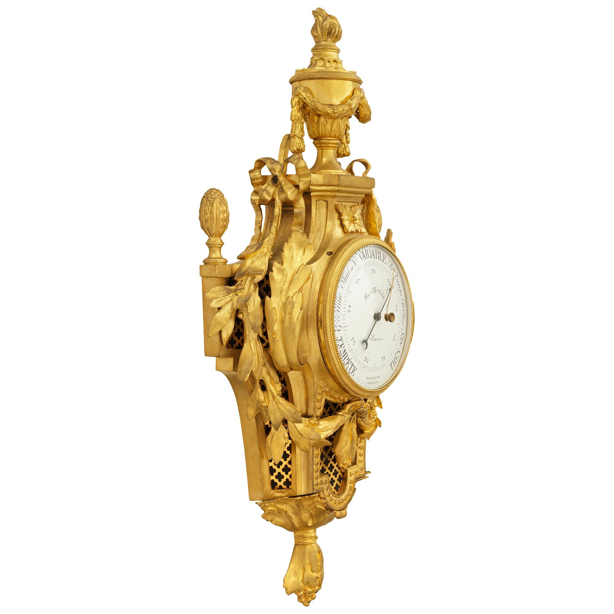 Louis XVI pair of French 19th century Ormolu clock and barometer, signed by Colin, Paris For Sale
