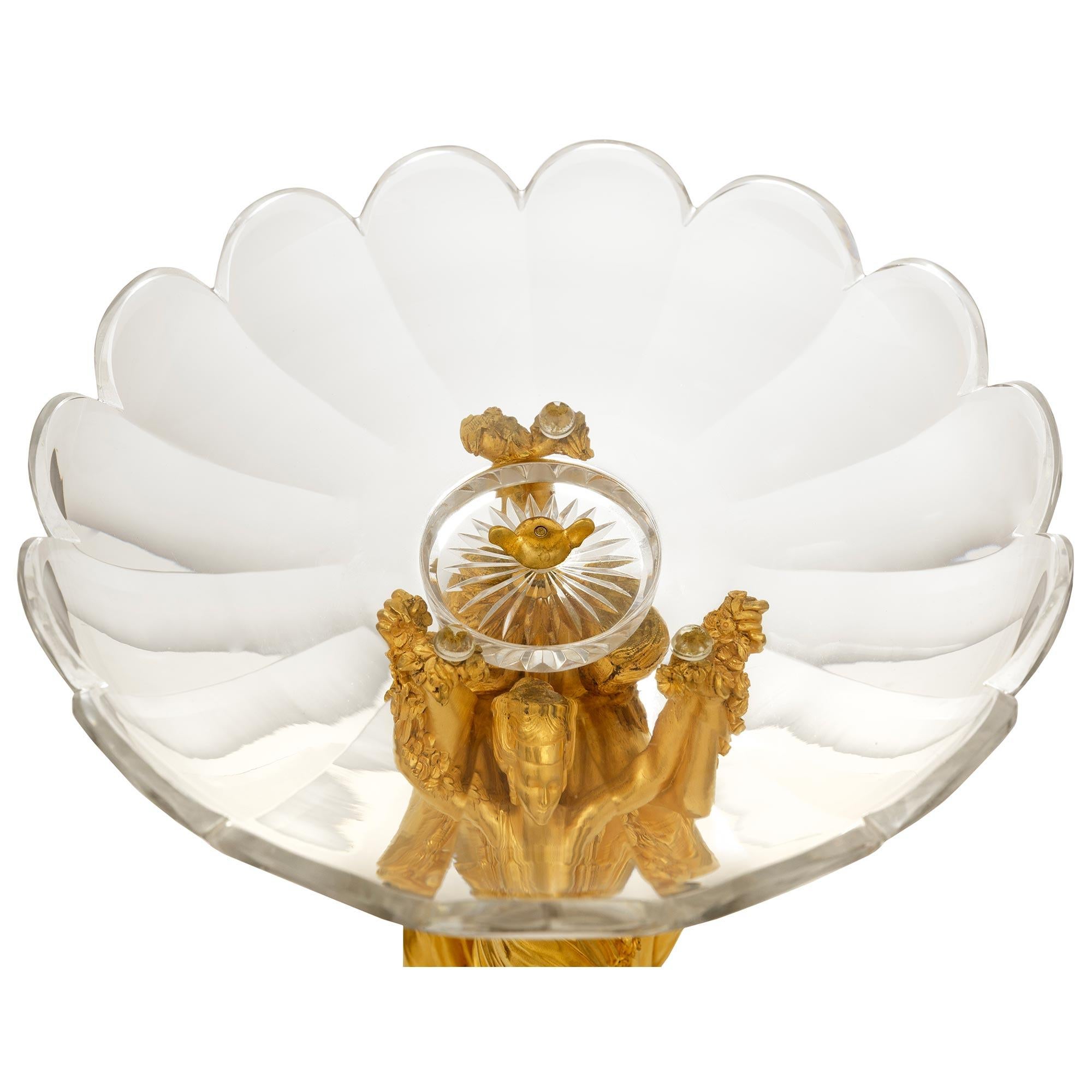 coppia di centrotavola francesi del XIX secolo in Ormolu, marmo e cristallo Baccarat in vendita 3