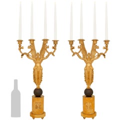 Coppia di candelabri francesi del XIX secolo in Ormolu, bronzo patinato e marmo di Siena