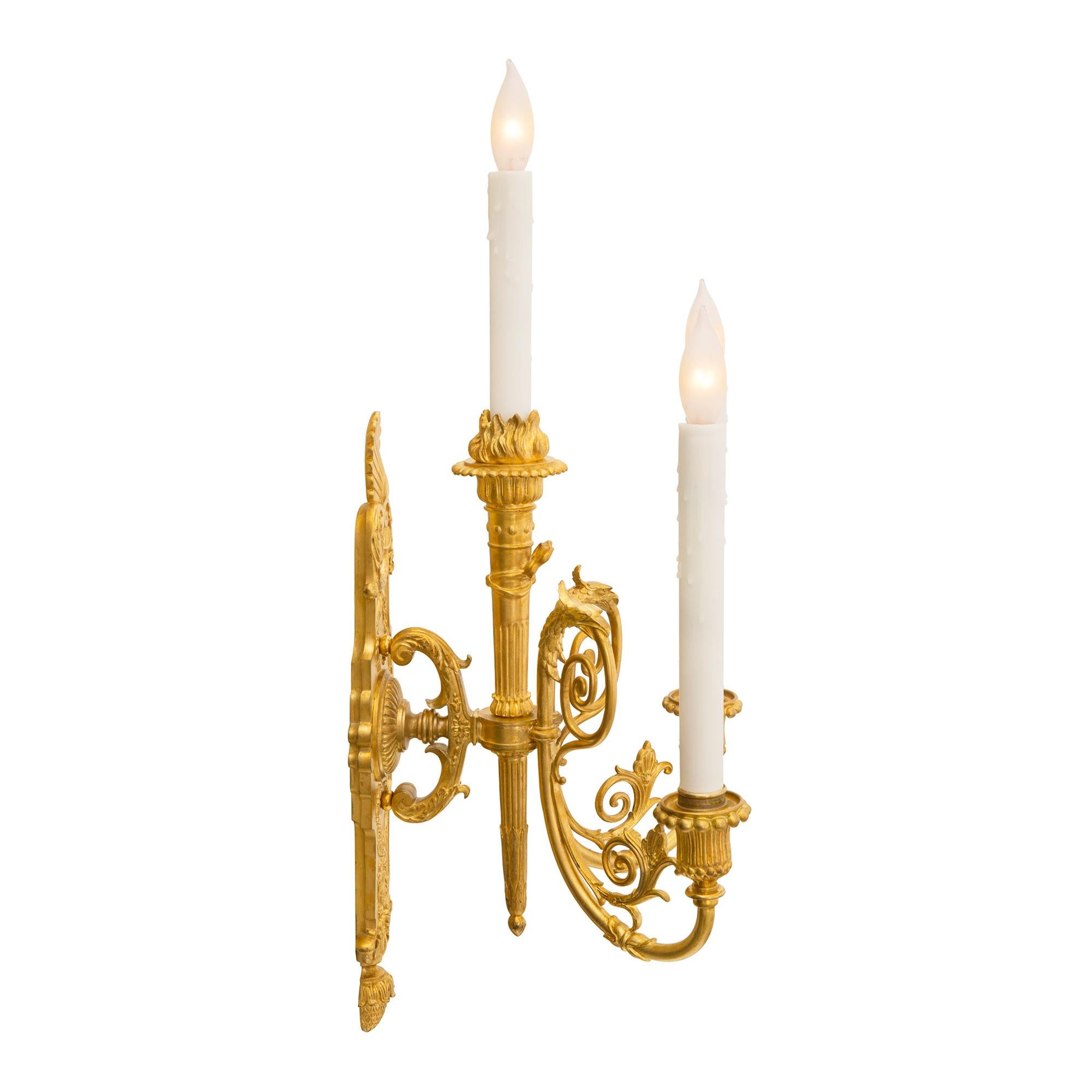 Neoclassical Pair of French 19th Century Ormolu Sconces, Signed Barbedienne