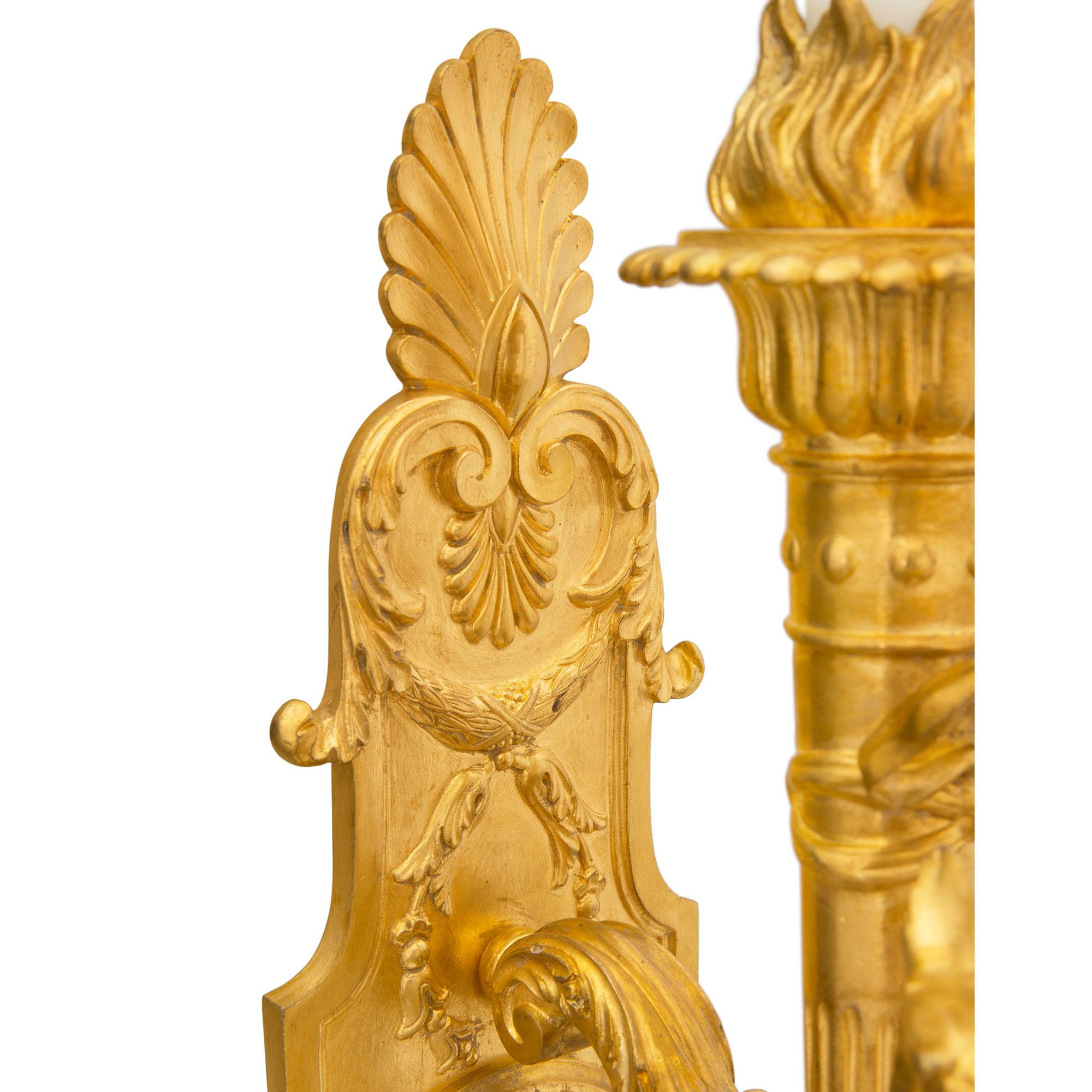 Pair of French 19th Century Ormolu Sconces, Signed Barbedienne In Good Condition In West Palm Beach, FL