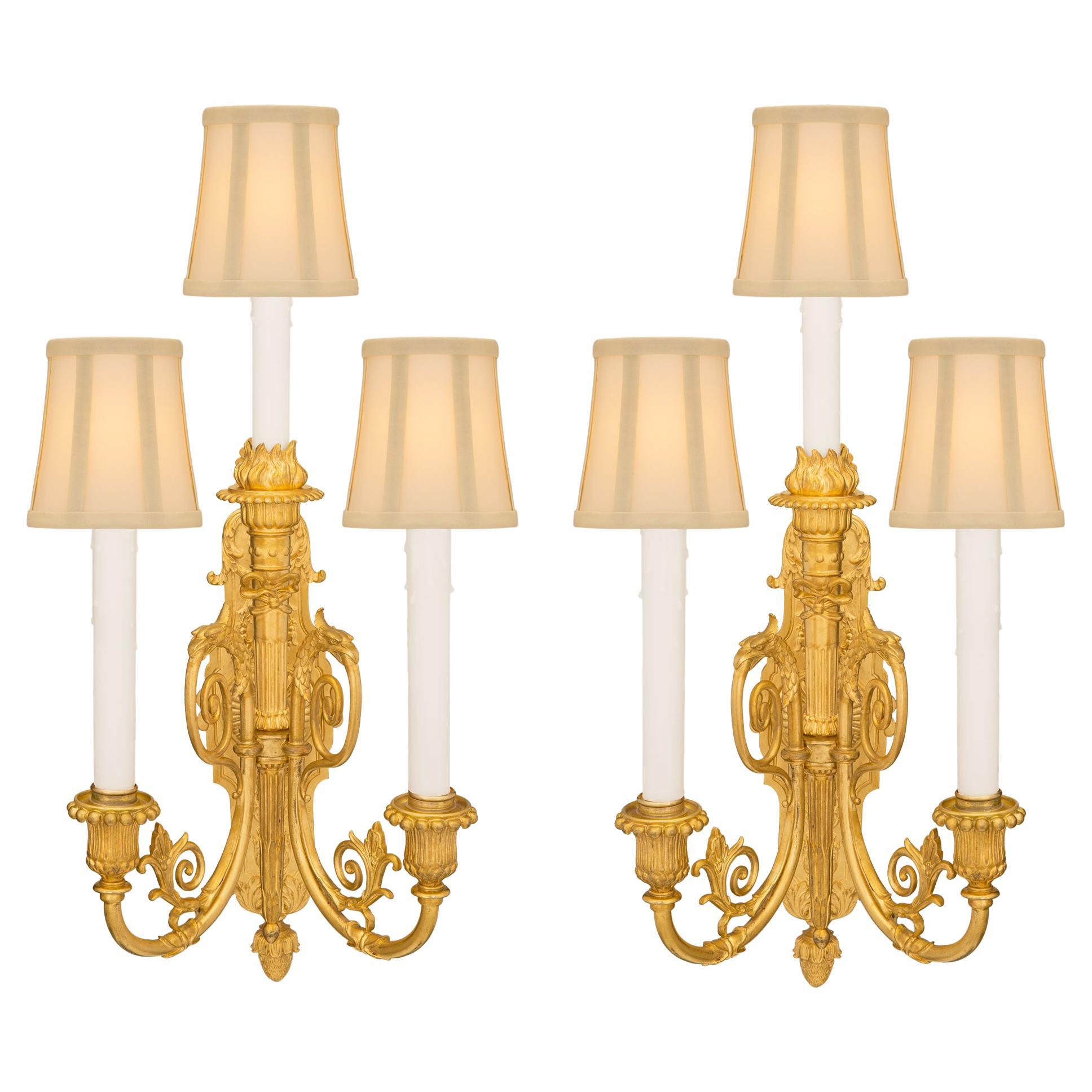 Pair of French 19th Century Ormolu Sconces, Signed Barbedienne