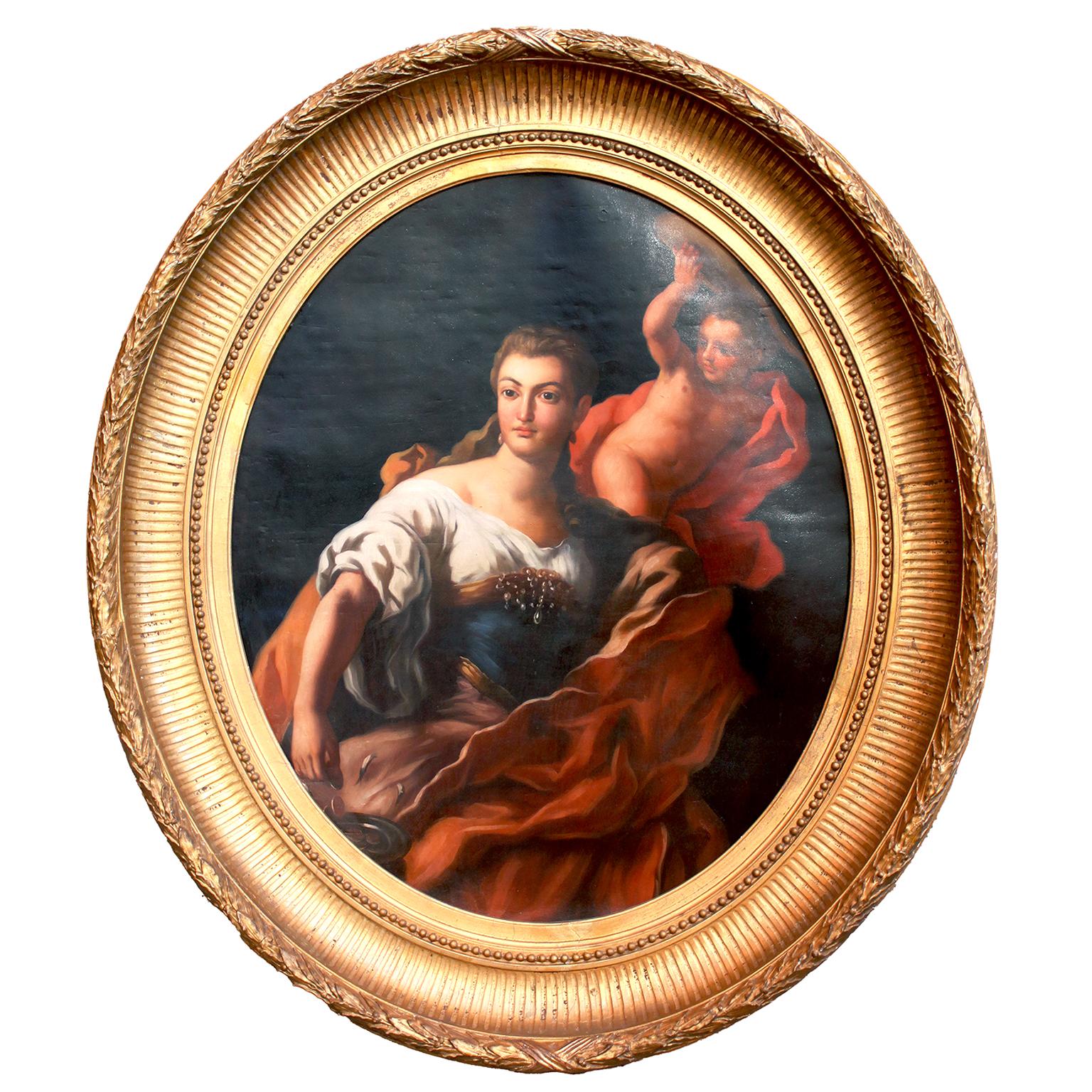 Baroque Pair of French 19th Century Oval Oil on Canvas 