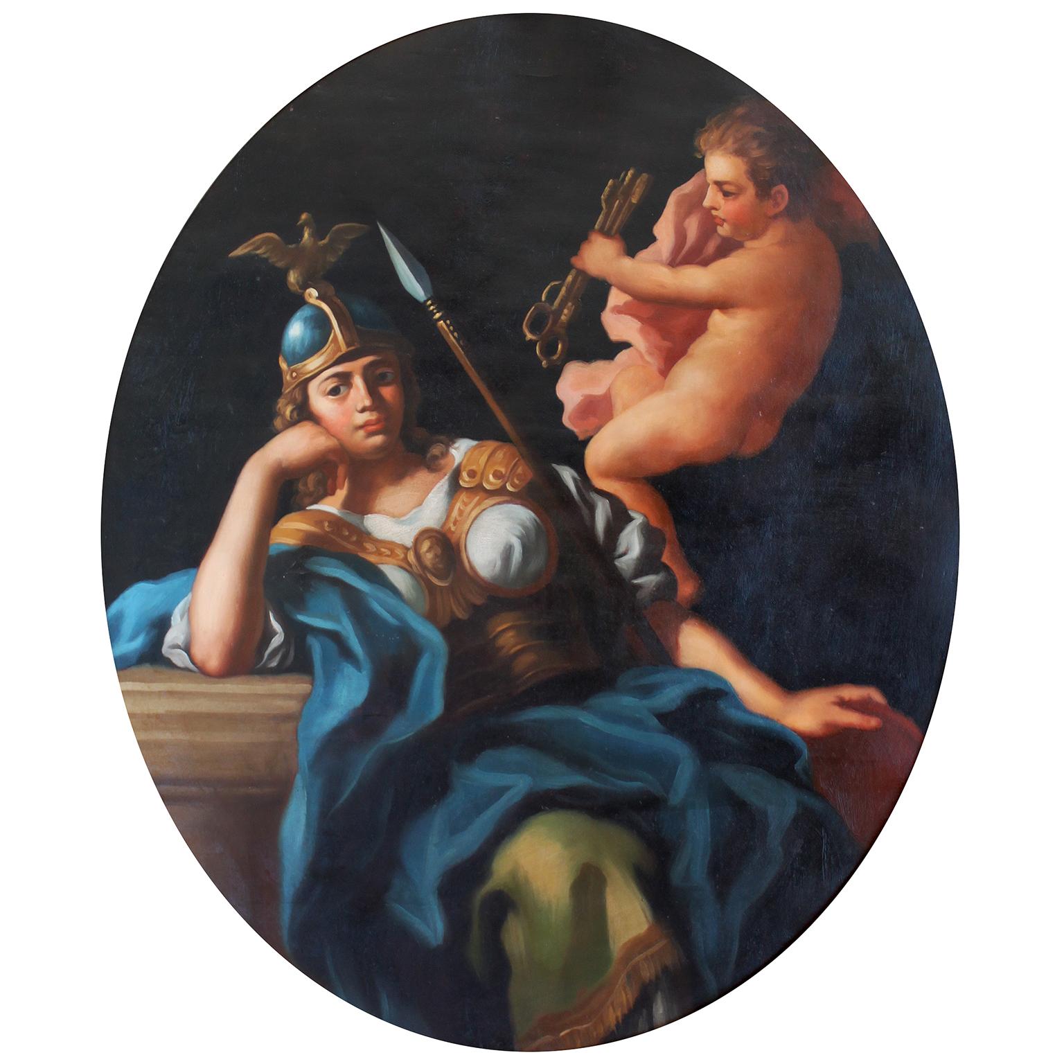 Français Paire d'huiles sur toile ovales du XIXe siècle 