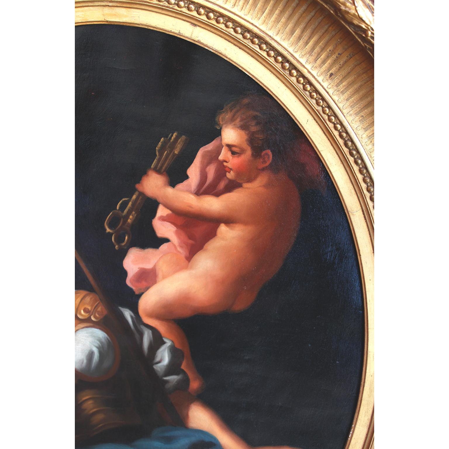 Gesso Paire d'huiles sur toile ovales du XIXe siècle 