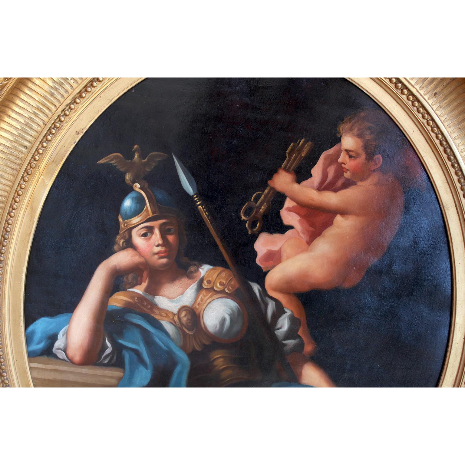 Paar französische ovale Ölgemälde des 19. Jahrhunderts auf Leinwand „Allegorie des Glücks und der Tugend“ im Angebot 2