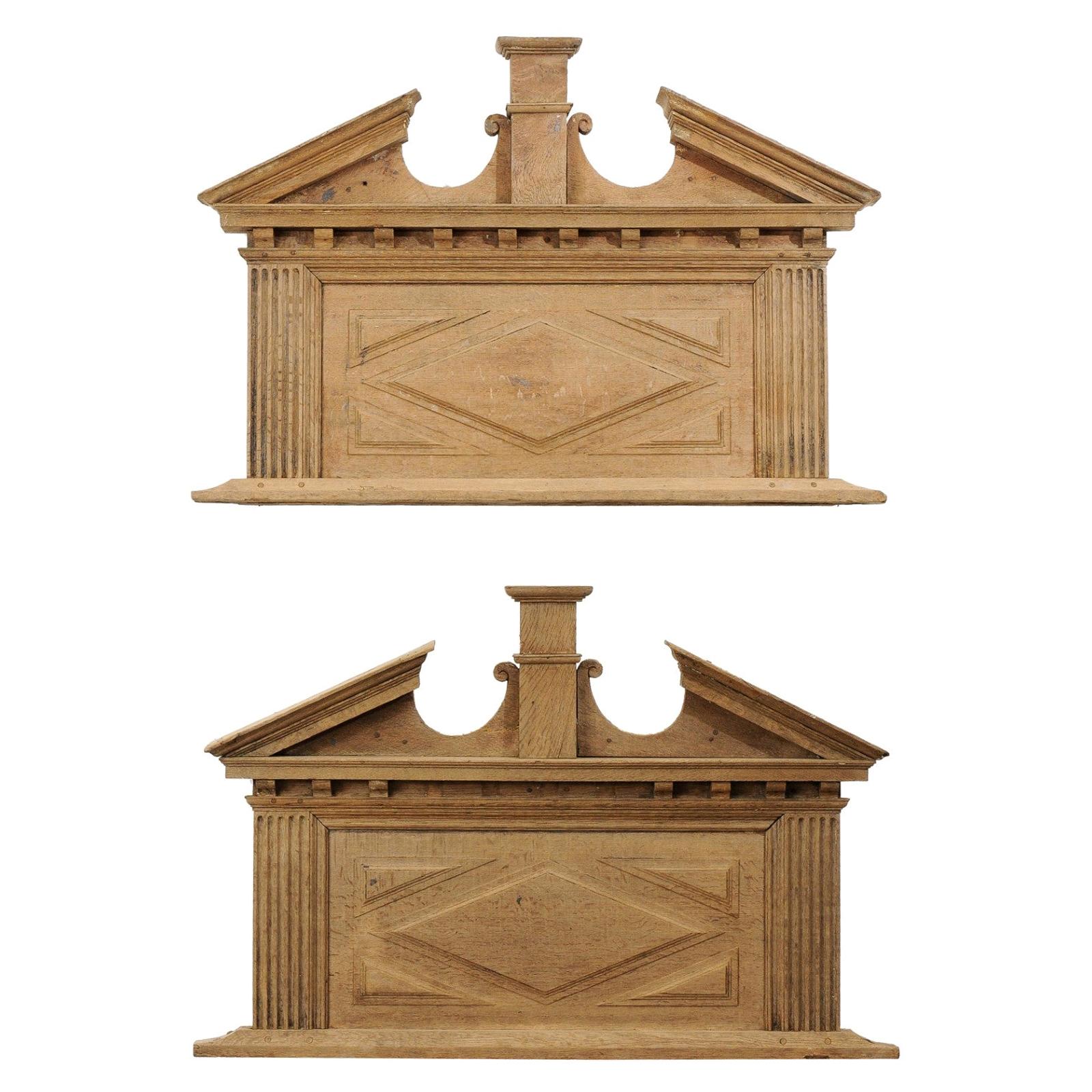 Pair of French 19th Century over Door Panels with Broken Pediments and Pilasters