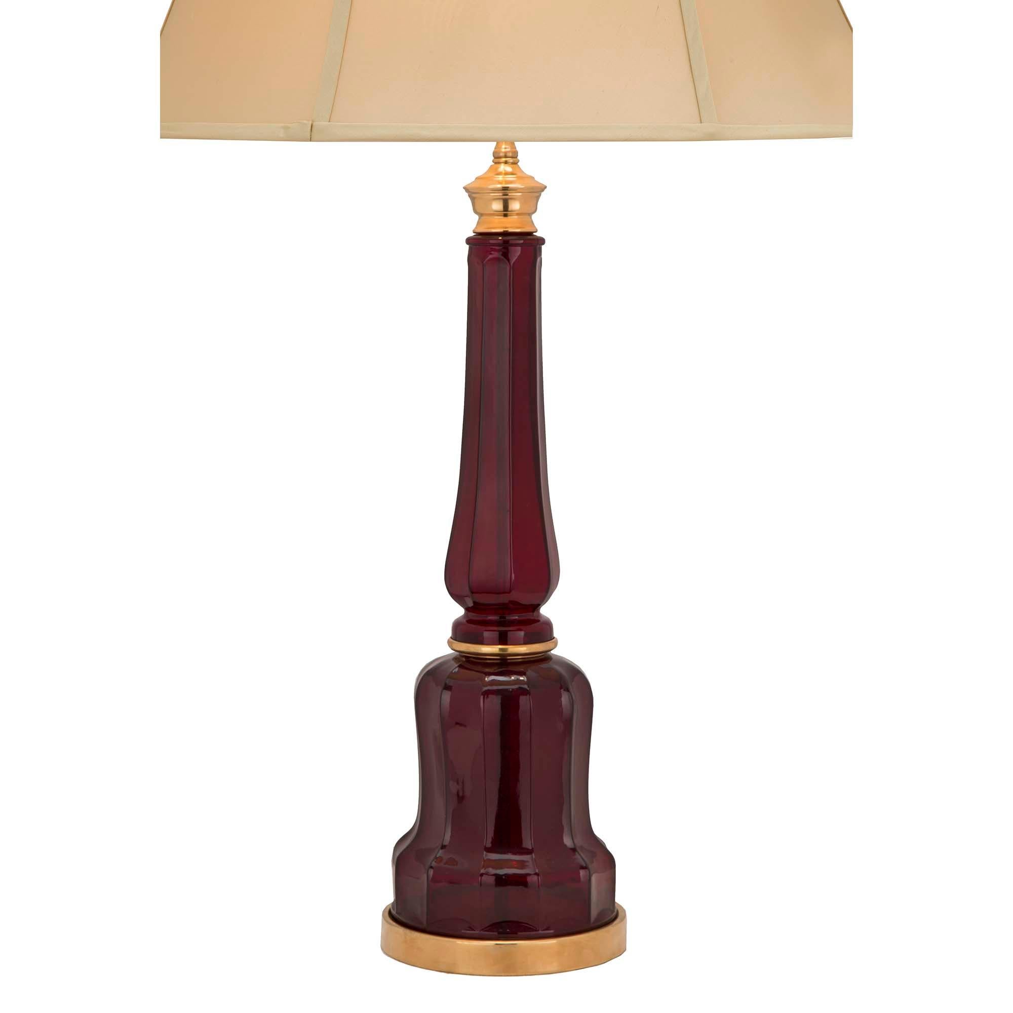 Pair of French 19th Century Oxblood Colored Glass and Ormolu Lamp In Good Condition In West Palm Beach, FL