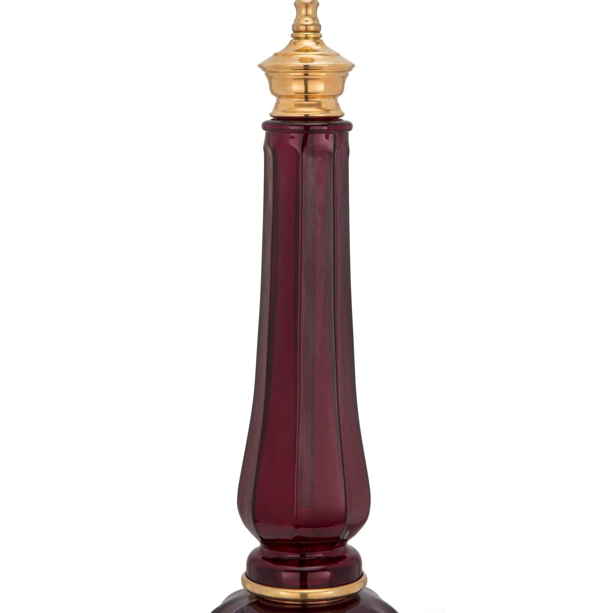 Pair of French 19th Century Oxblood Colored Glass and Ormolu Lamp 1