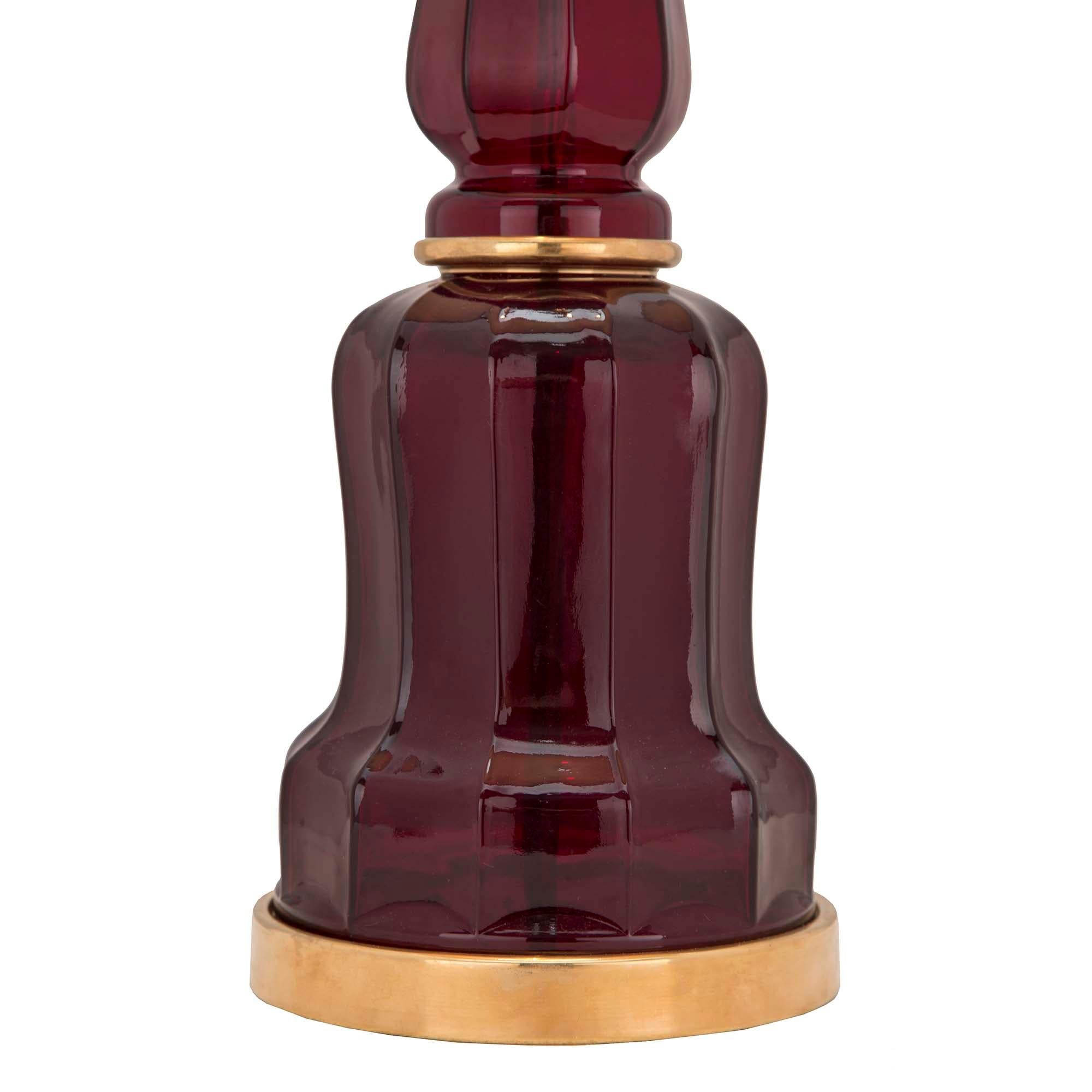 Pair of French 19th Century Oxblood Colored Glass and Ormolu Lamp 2