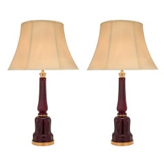 Pair of French 19th Century Oxblood Colored Glass and Ormolu Lamp