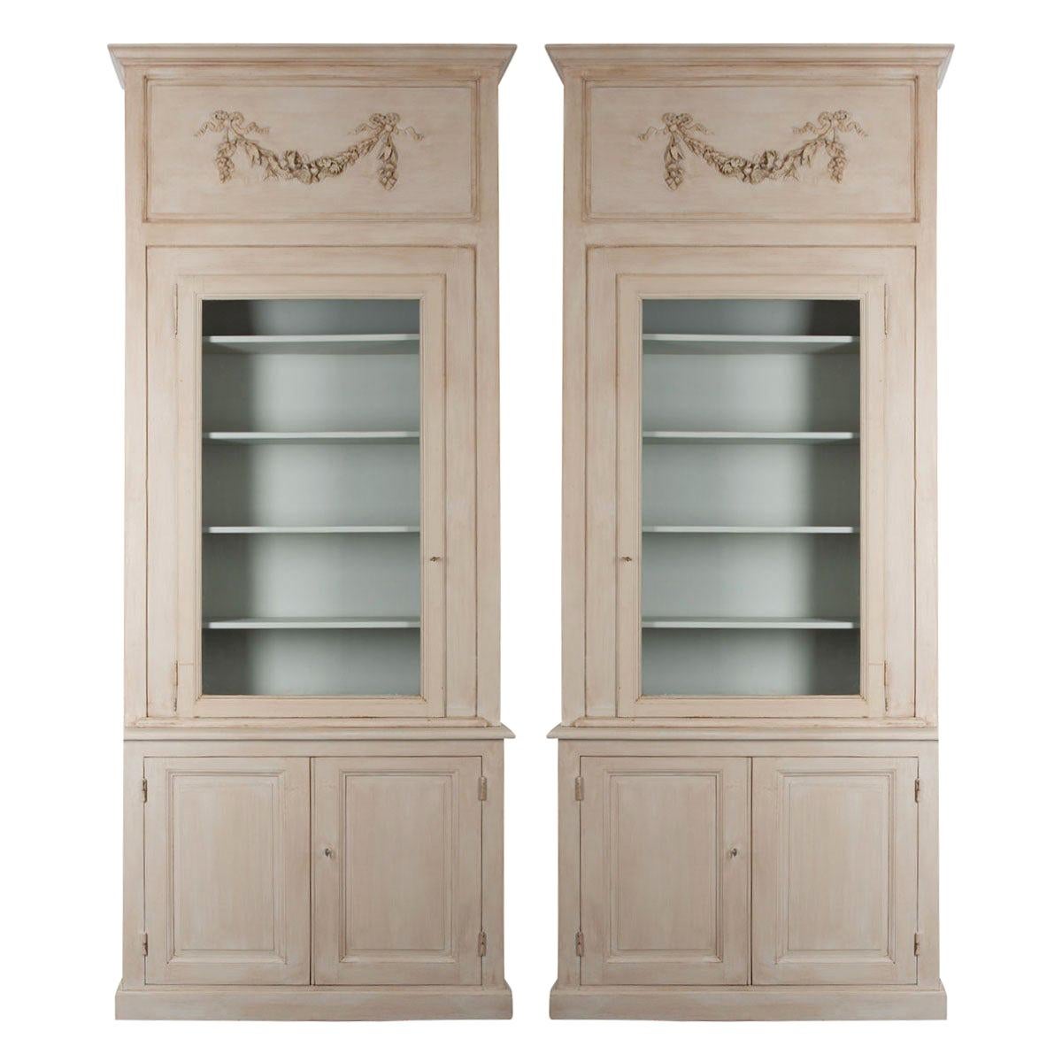 Pair of French 19th Century Painted Boiserie Bookcases