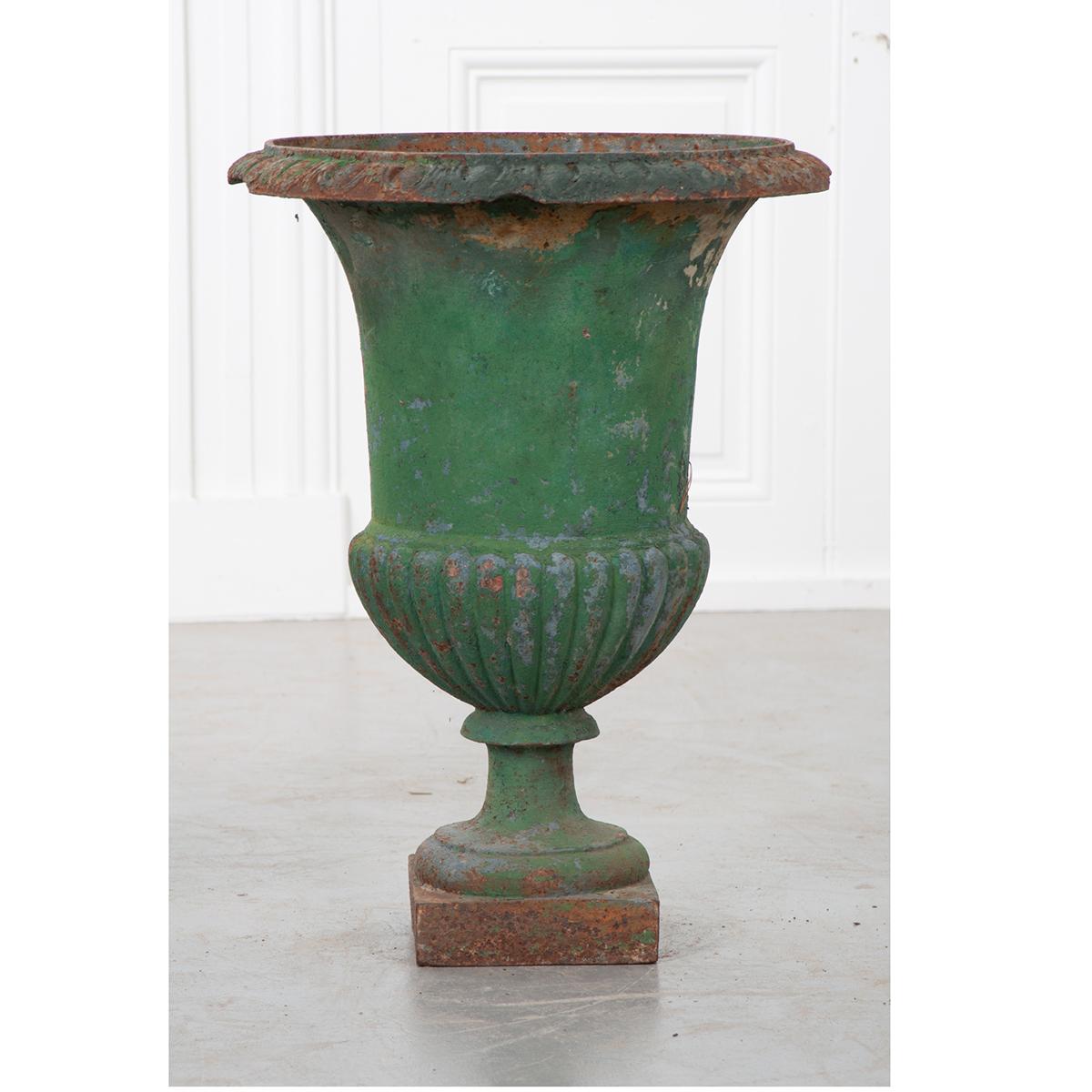 Pair of French 19th Century Painted Cast Iron Urns In Good Condition In Baton Rouge, LA