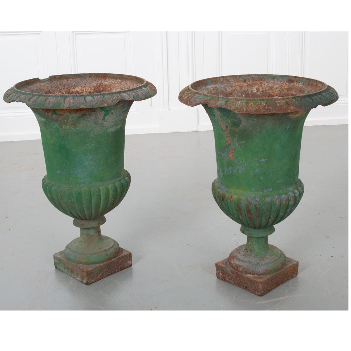 Pair of French 19th Century Painted Cast Iron Urns 2