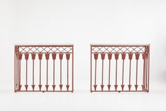 Pair of French 19th Century Painted Iron Consoles with Marble Tops
