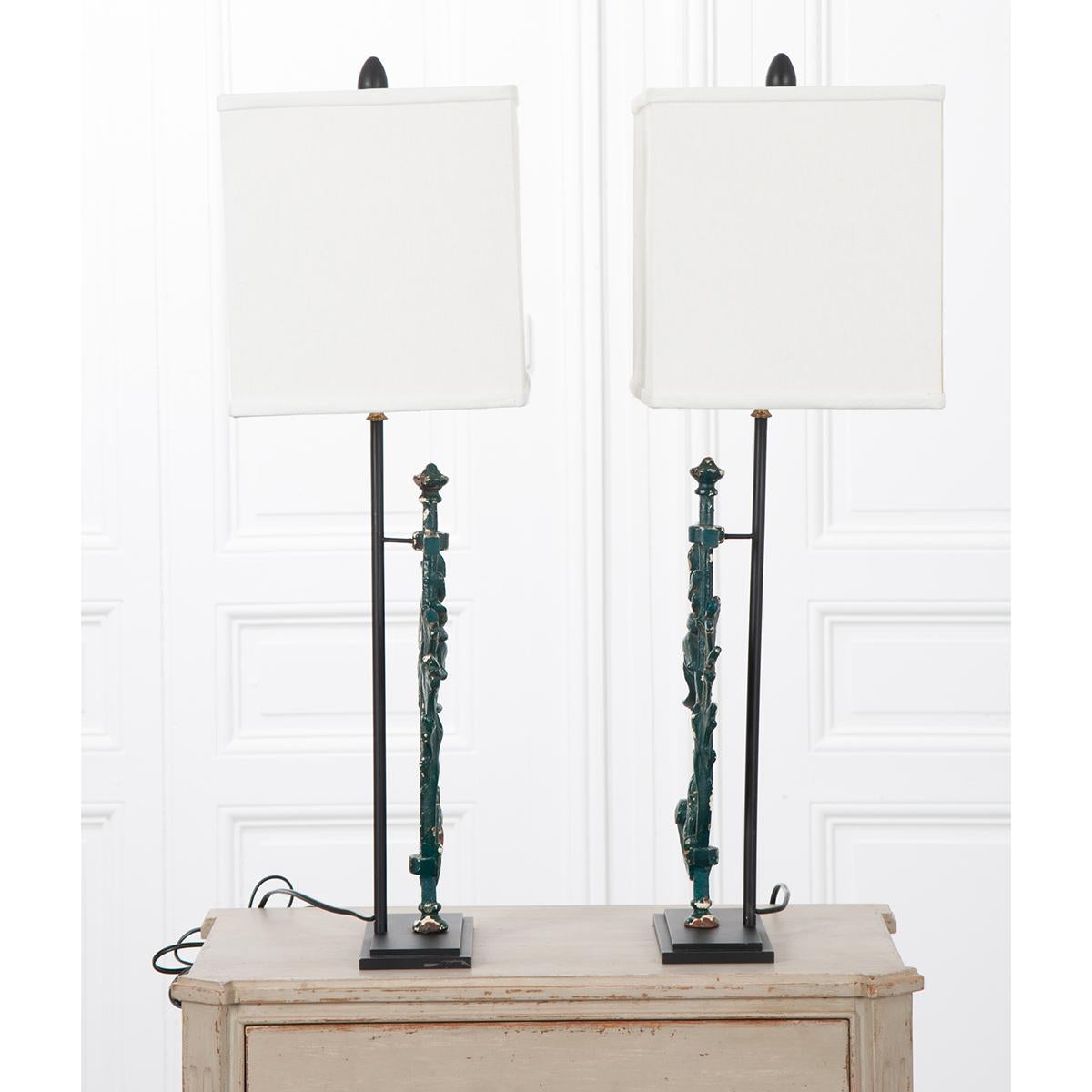 Pair of French 19th Century Painted Iron Custom Lamps 3