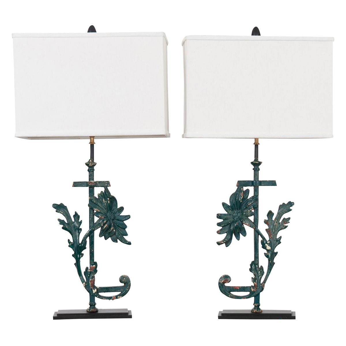 Pair of French 19th Century Painted Iron Custom Lamps