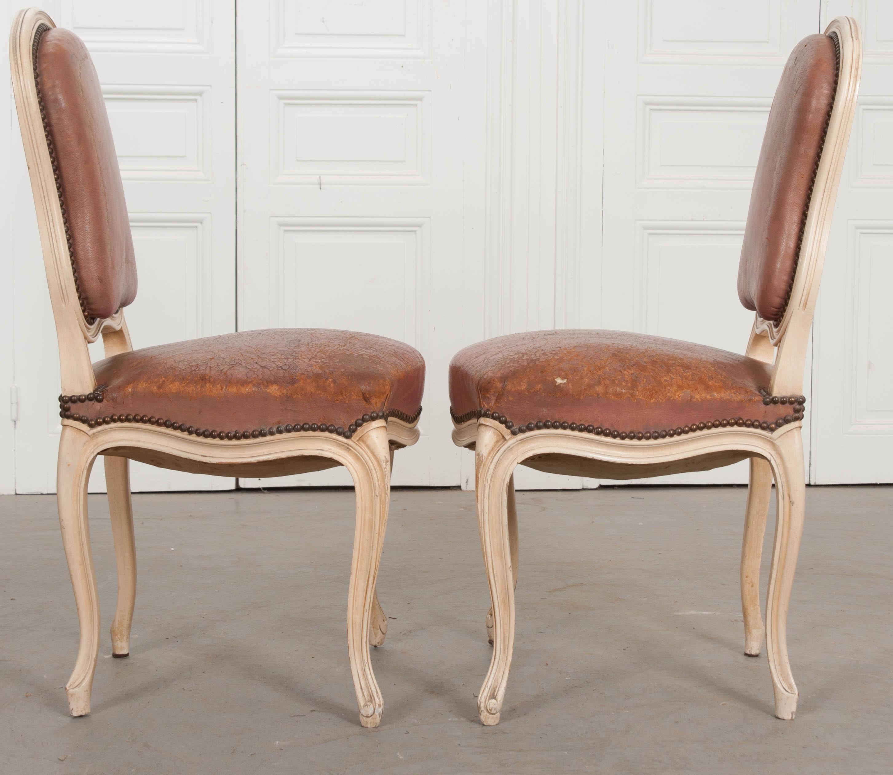 Pair of French 19th Century Painted Louis XV Chairs 4