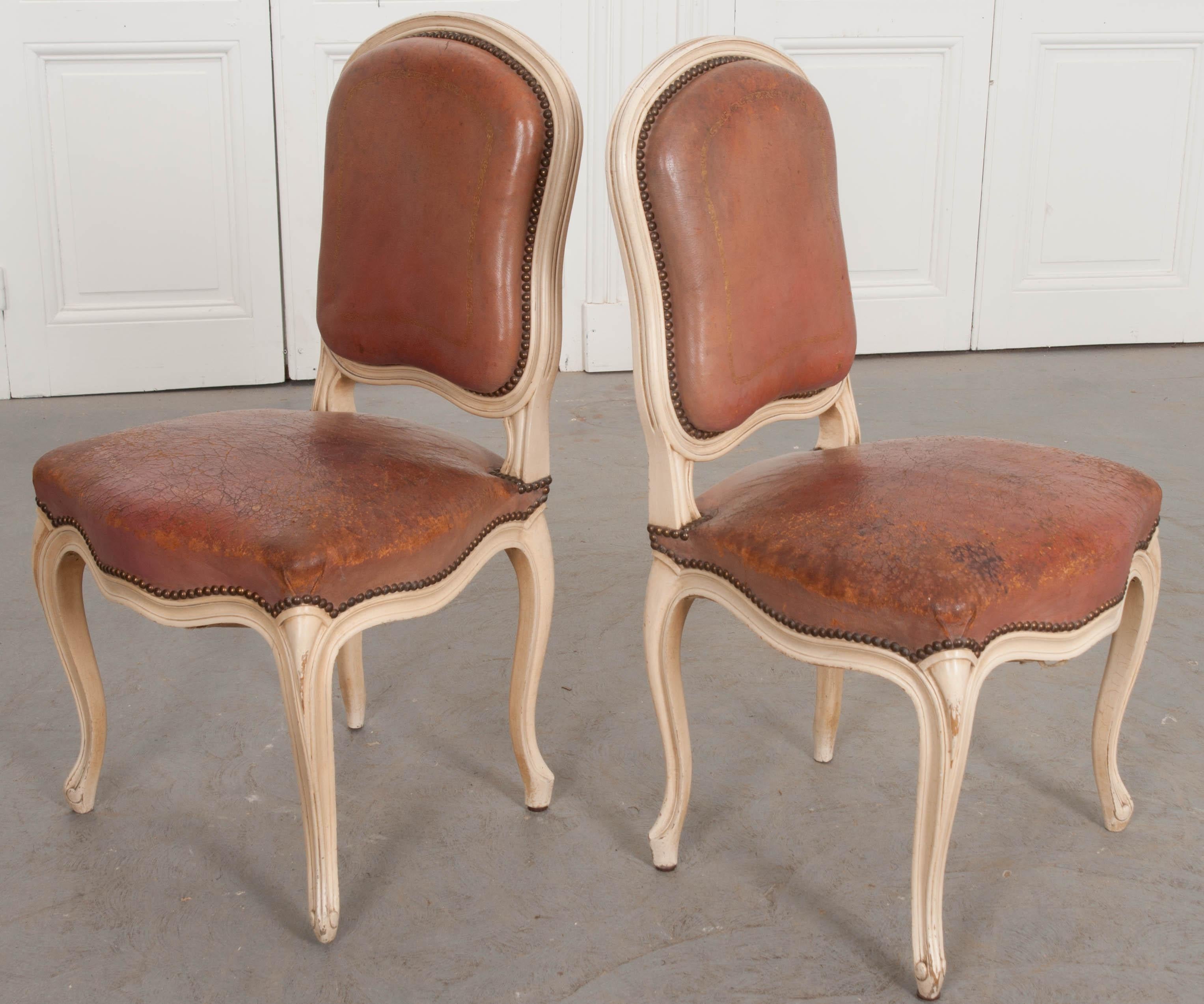 Pair of French 19th Century Painted Louis XV Chairs 5