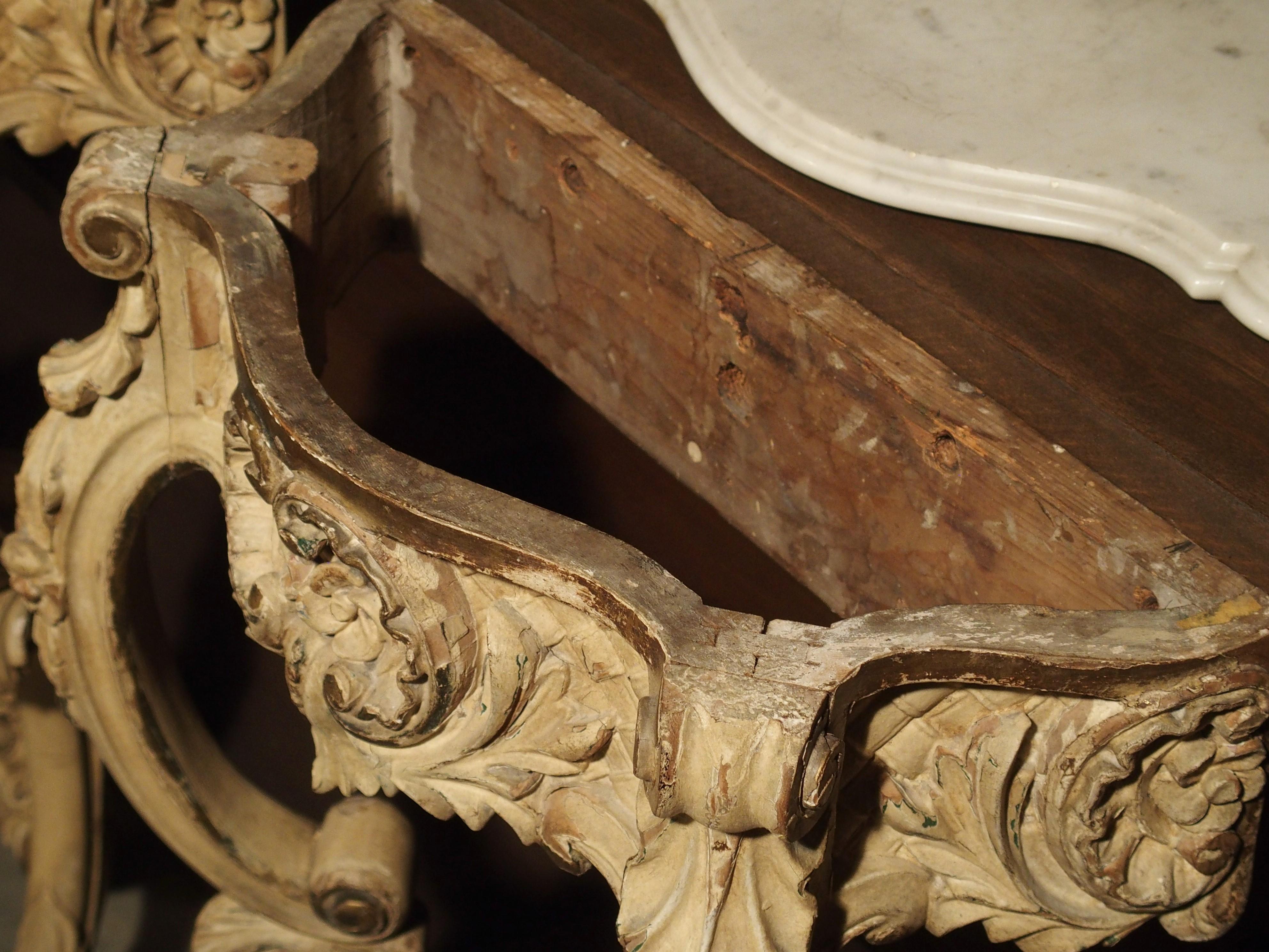 Pair of French 19th Century Painted Louis XV Style Console Tables 15