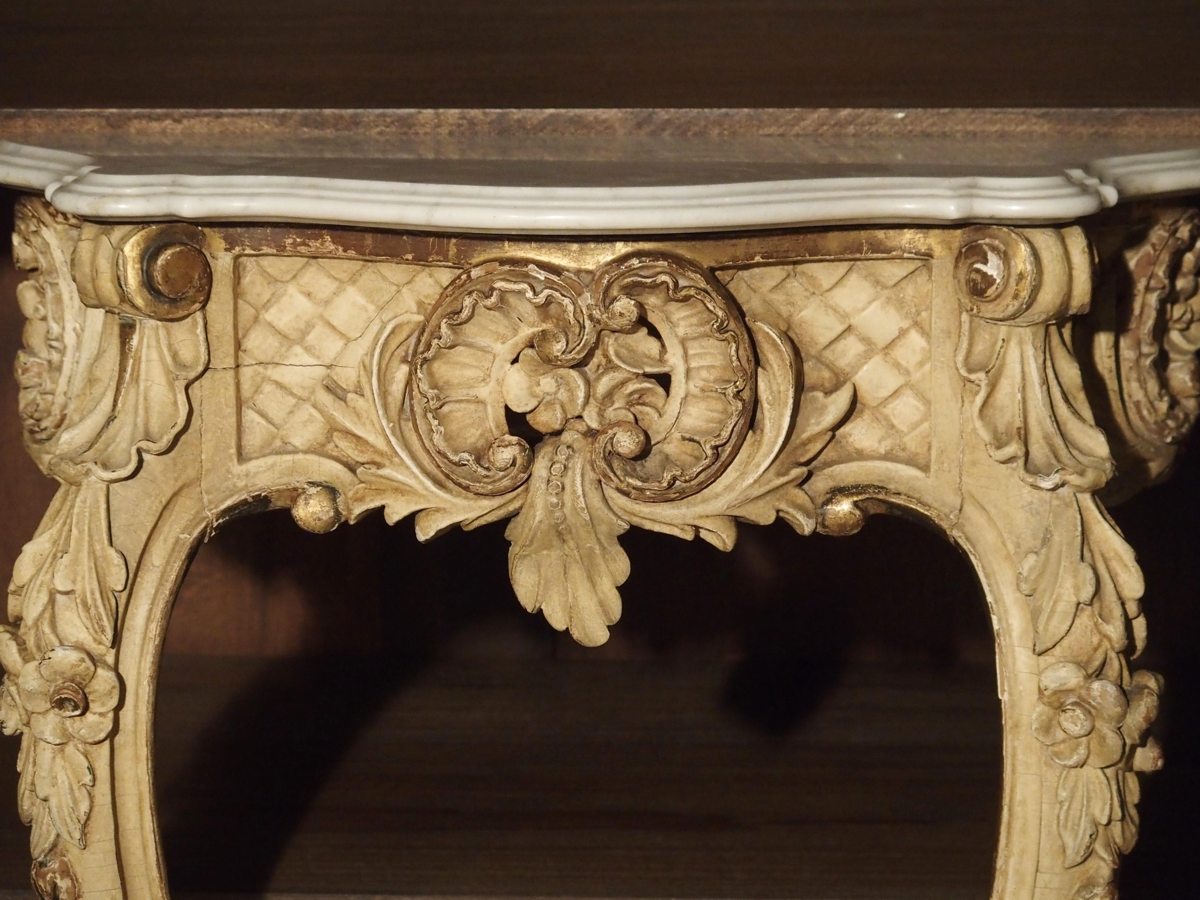Pair of French 19th Century Painted Louis XV Style Console Tables In Good Condition In Dallas, TX