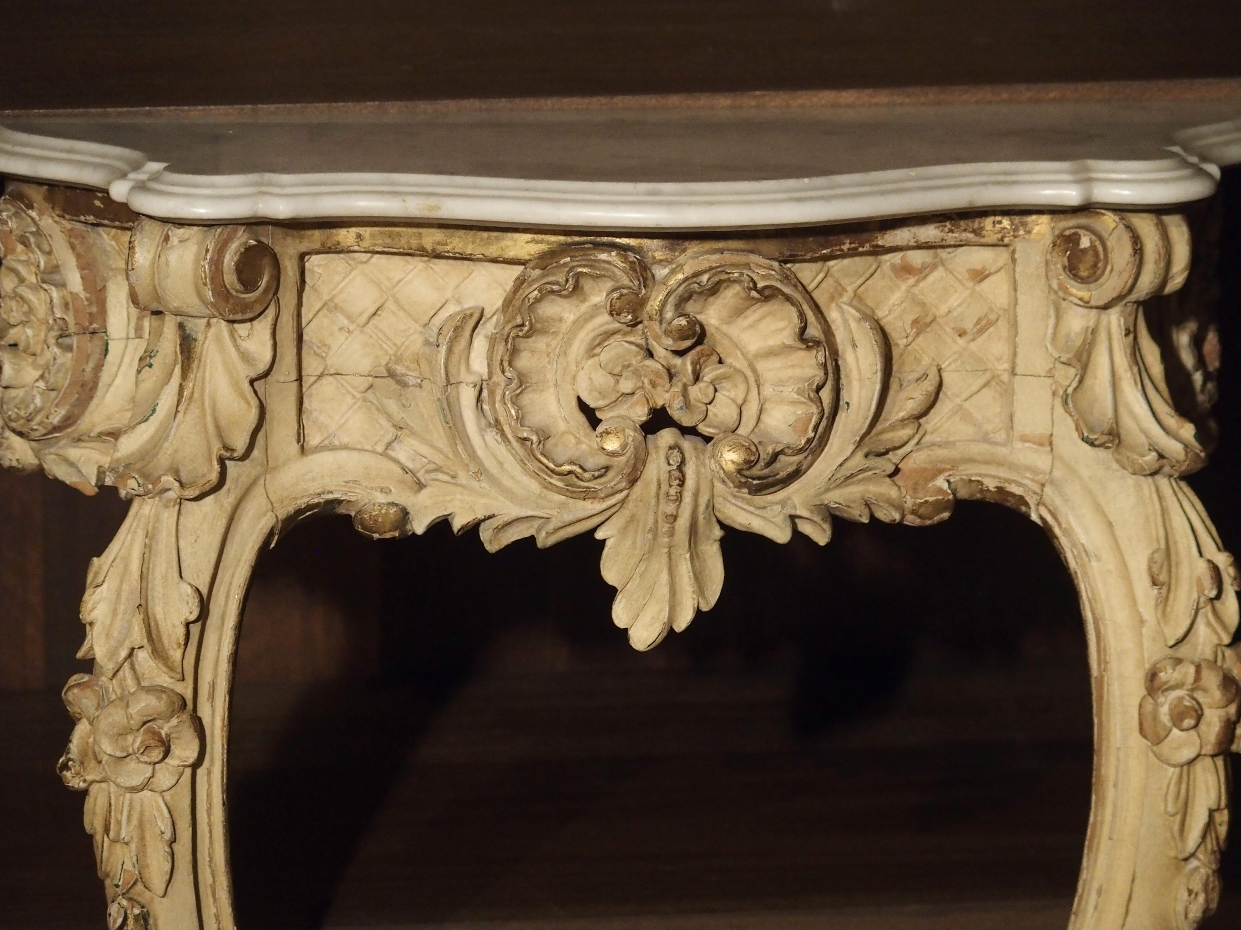 Wood Pair of French 19th Century Painted Louis XV Style Console Tables