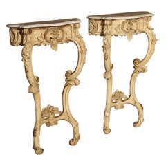 Pair of French 19th Century Painted Louis XV Style Console Tables