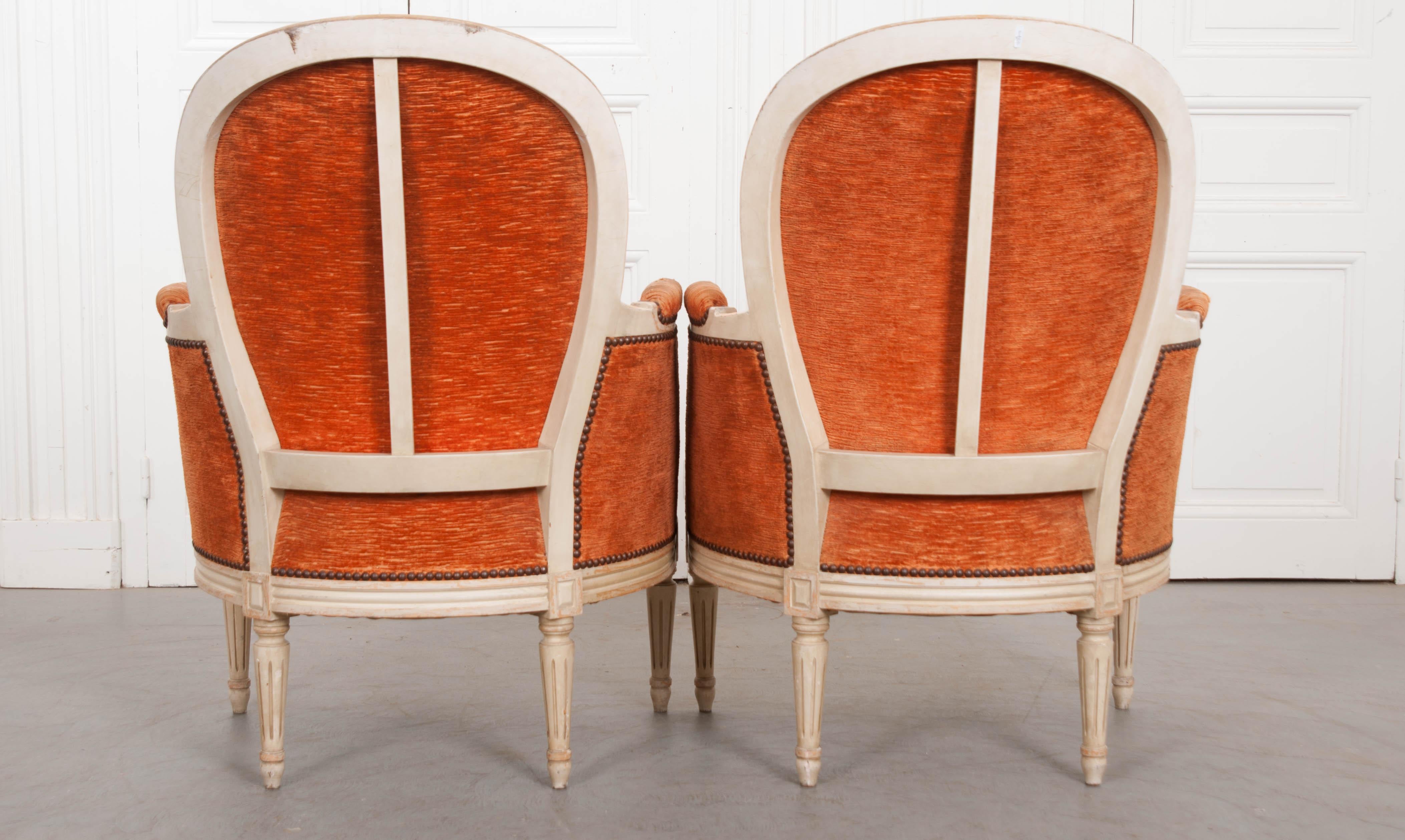 Pair of French 19th Century Painted Louis XVI Style Bergères 7