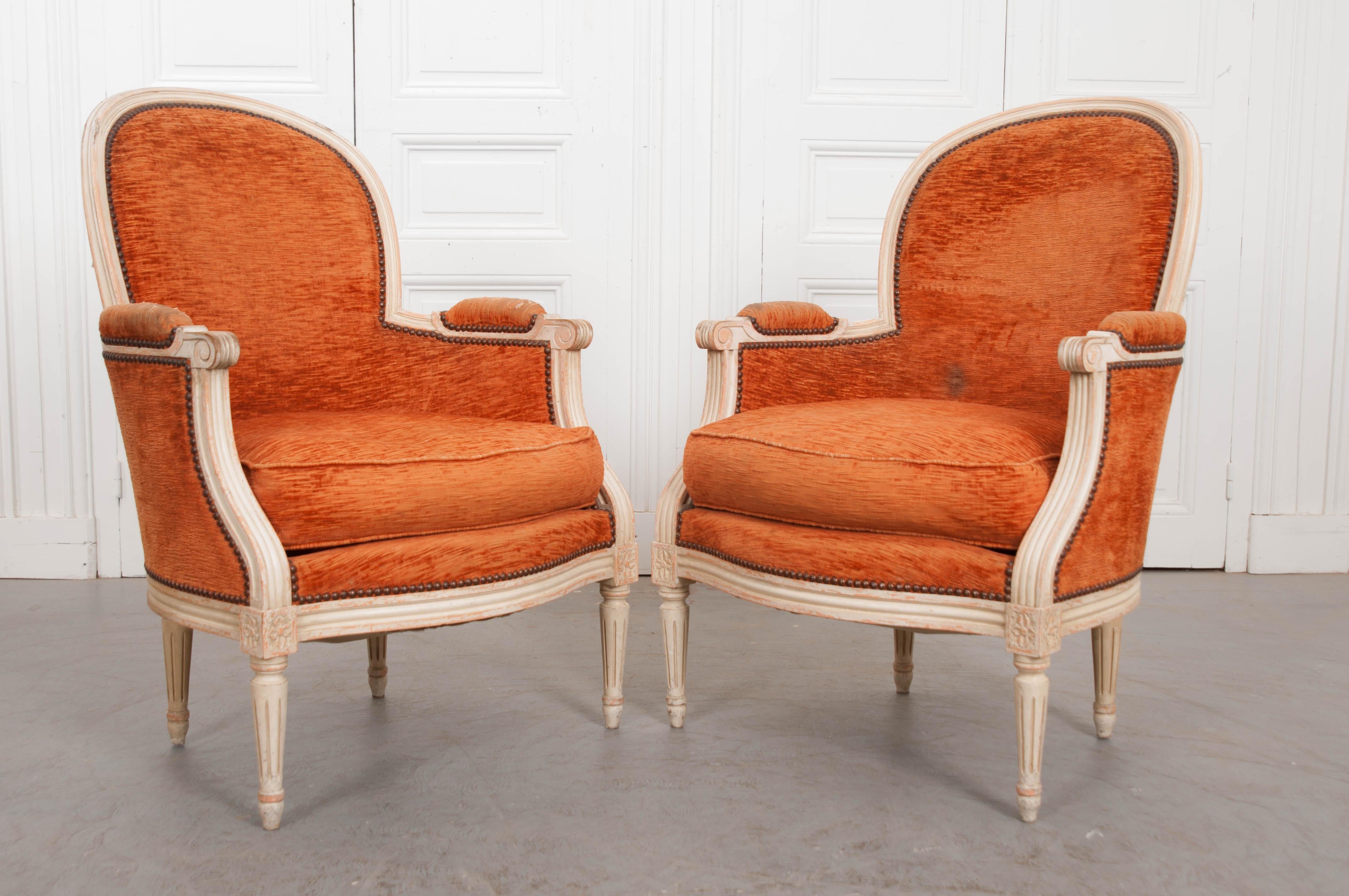 Pair of French 19th Century Painted Louis XVI Style Bergères 3