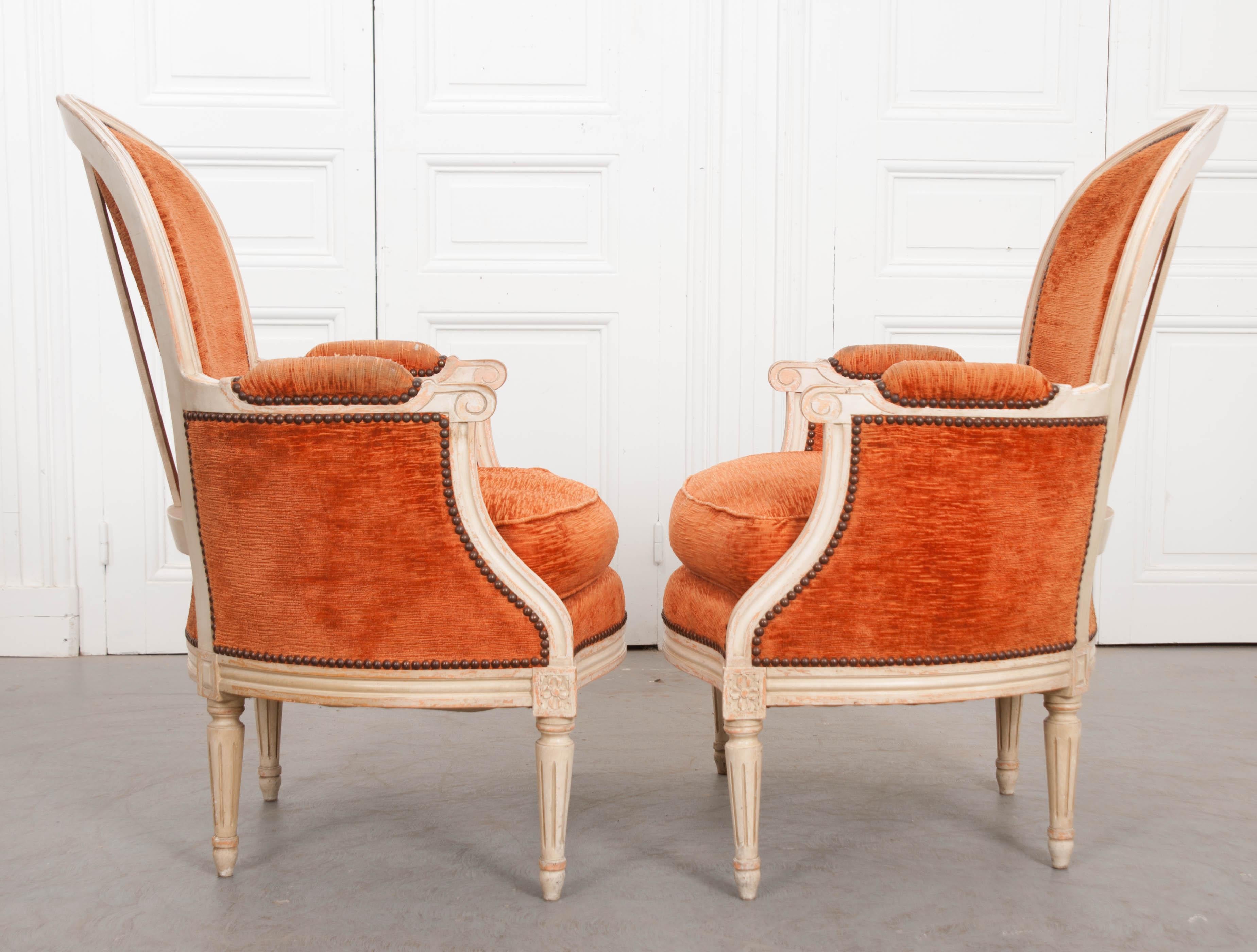 Pair of French 19th Century Painted Louis XVI Style Bergères 4
