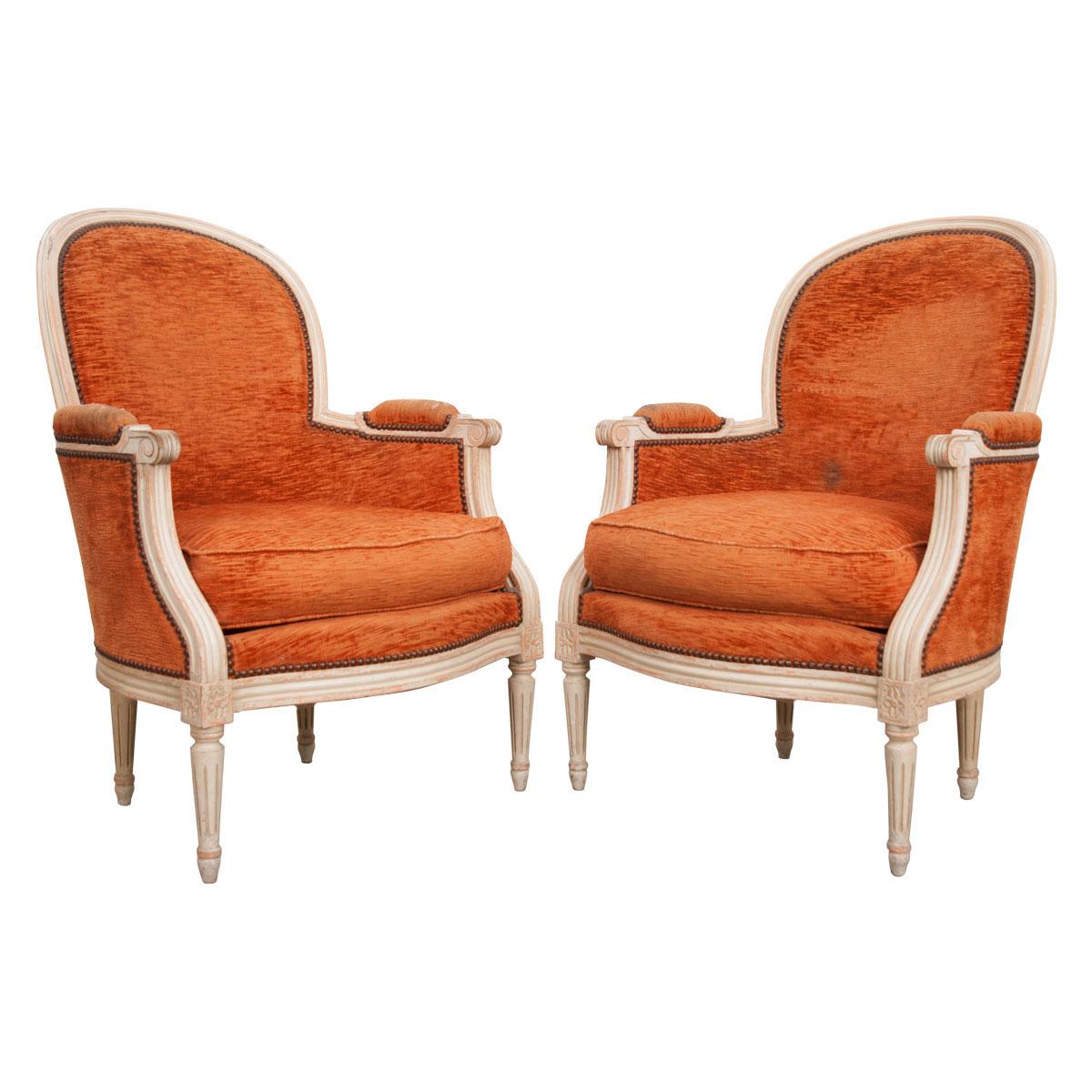 Pair of French 19th Century Painted Louis XVI Style Bergères