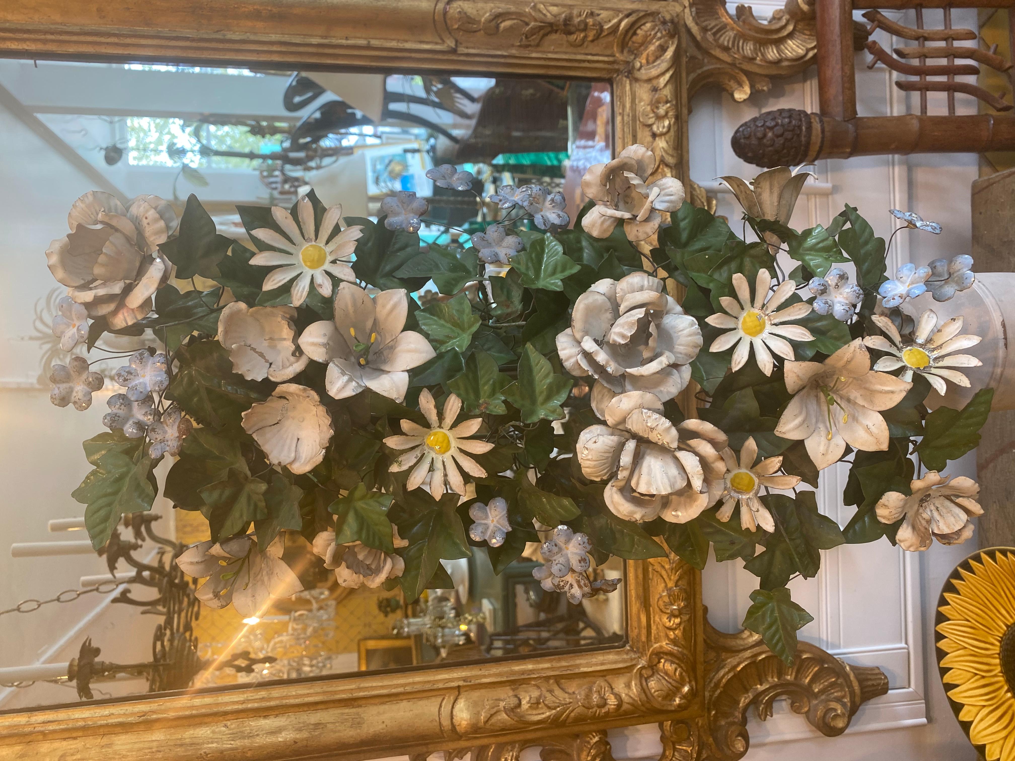 Tôle Pair of French 19th Century Painted Tole Flowers For Sale