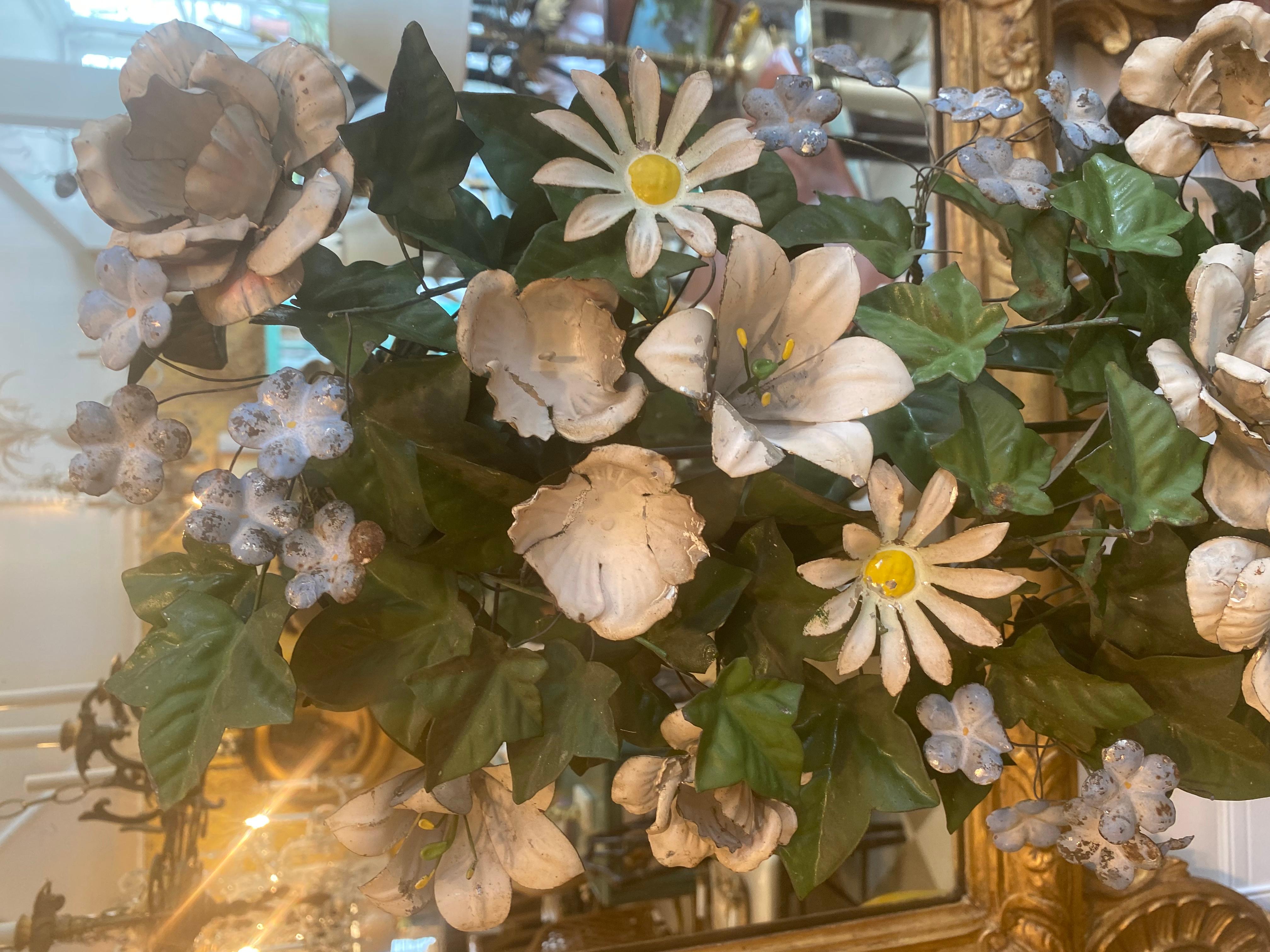 Pair of French 19th Century Painted Tole Flowers For Sale 1